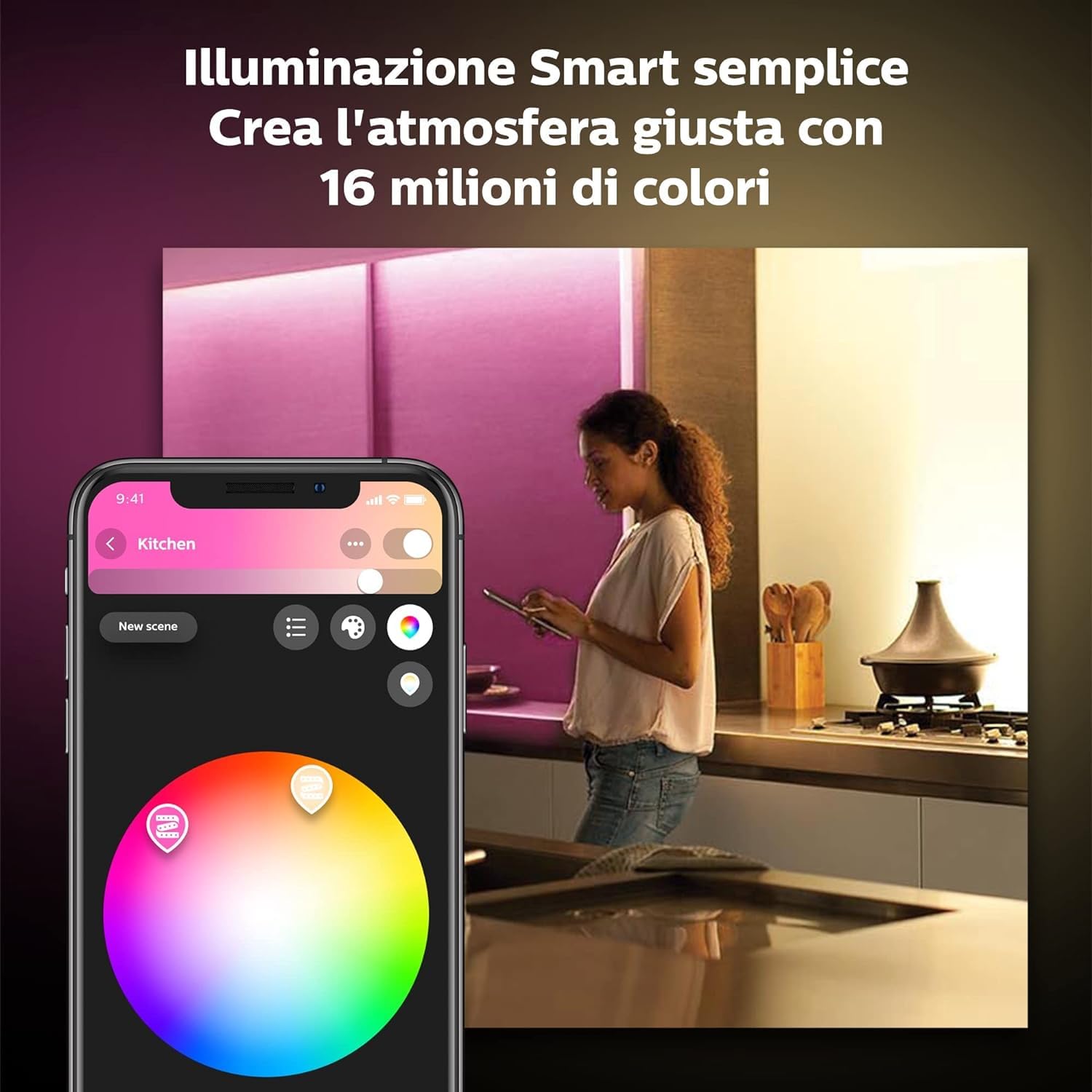 Philips Hue White and Color Ambiance Gradient Lightstrip, Striscia Led Smart, 2 M, 16 Milioni di Colori, con Bluetooth, 1600 Lumen