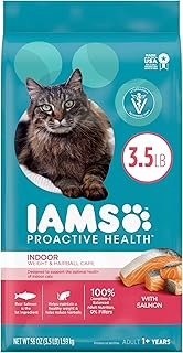 IAMS Proactive Health Adult Indoor Weight & Hairball Care Dry Cat Food with Salmon, 3.5 lb. Bag
