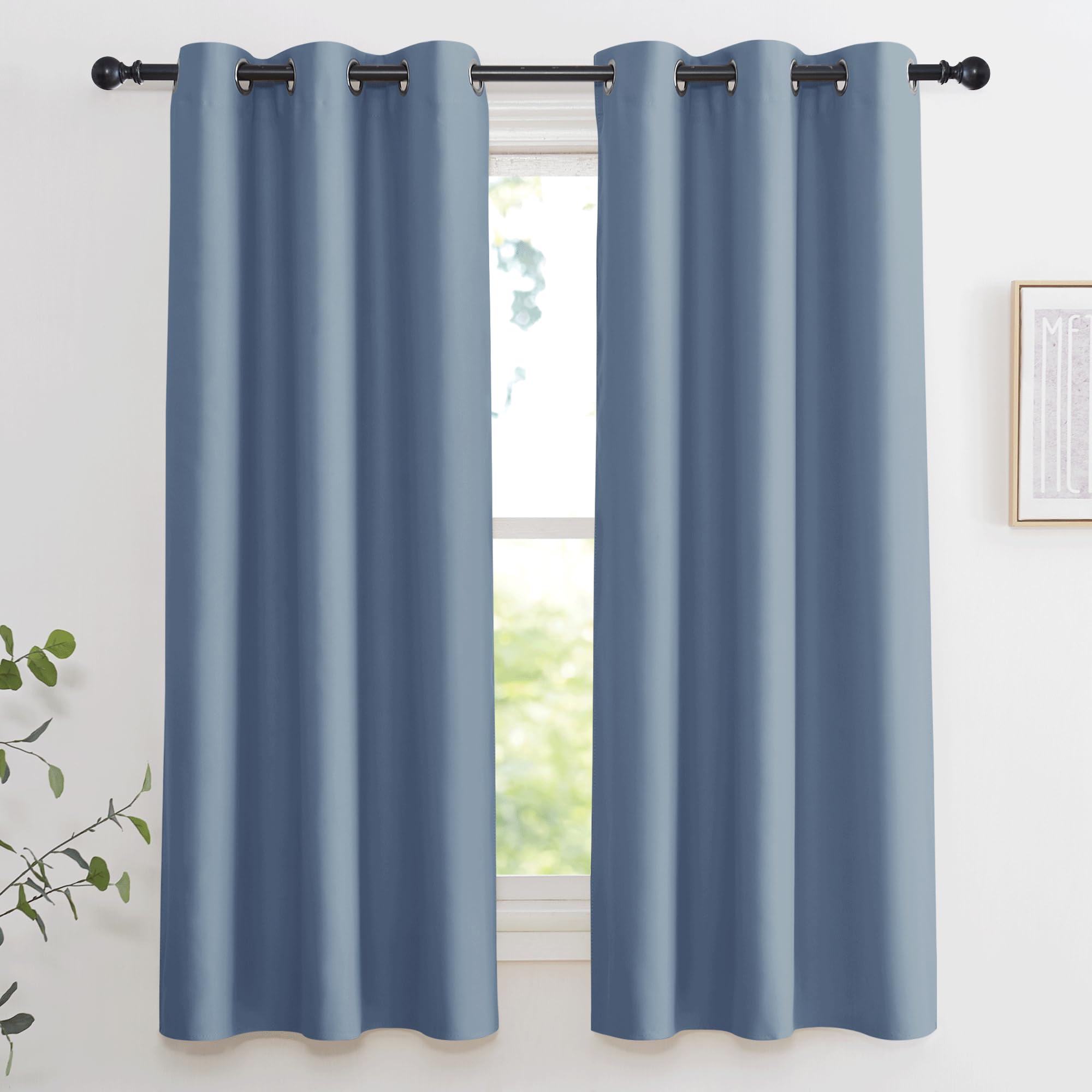KGORGE Room Darkening Curtain Thermal Insulated Curtain for Bedroom Window Treatment Grommet Curtain Panel Drapes, Energy Efficient for Living Room, Stone Blue, W42'' x L63'' Per Panel, Minor Flaw