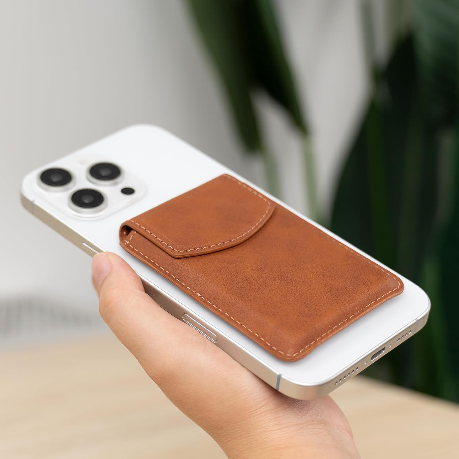 maogoam Magnetic Leather Wallet Compatible With MagSafe, Leather Magnetic Cards Holder With Flap Cove for iPhone, Ultra Slim, Fit 4 Cards, RFID Blocking, Khaki Brown - Image 4
