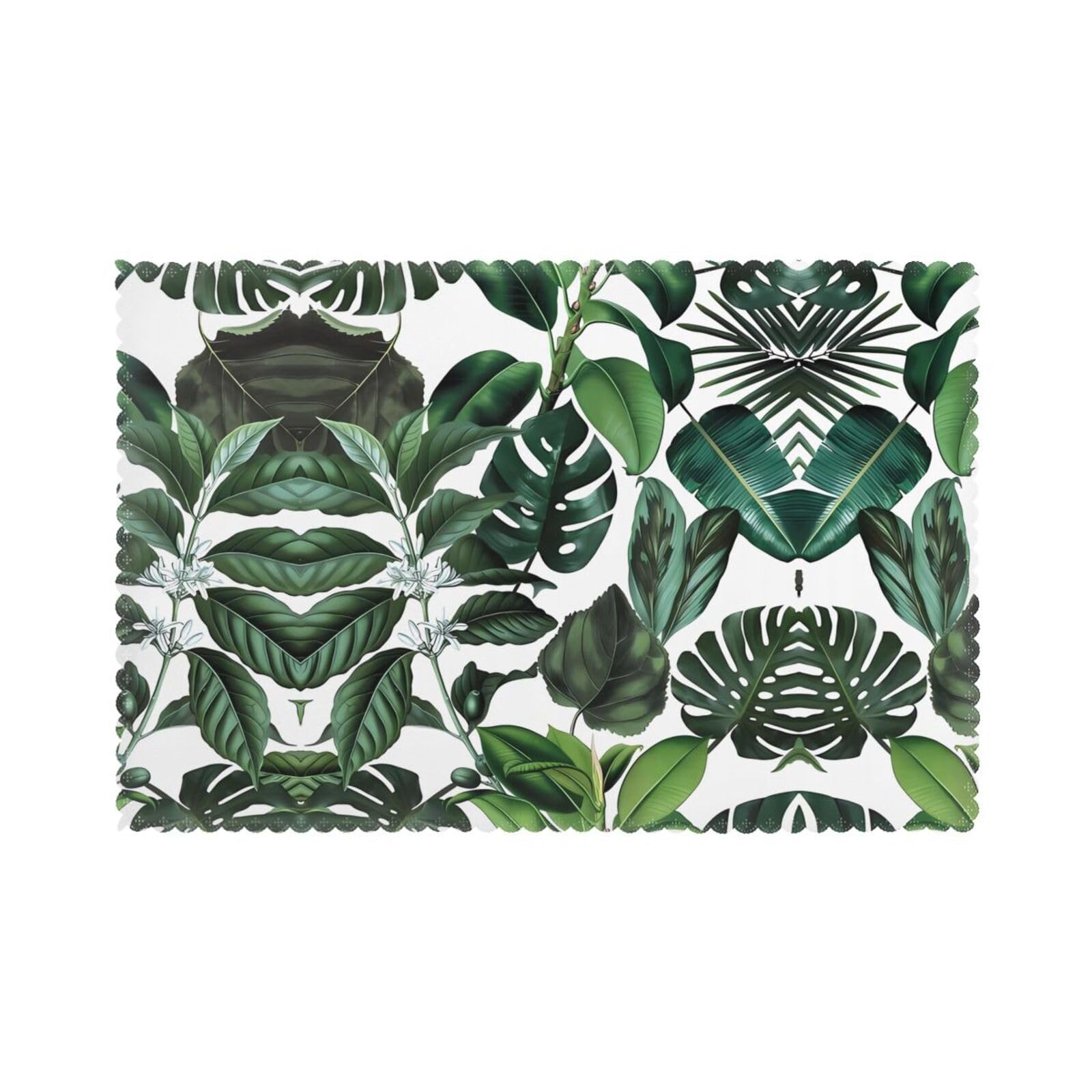 WHJSHOP tropical leaves Prints Placemats Set of 6 12x18in - Heat Resistant Table Layers for Homes, Hotels & Stylish Dining