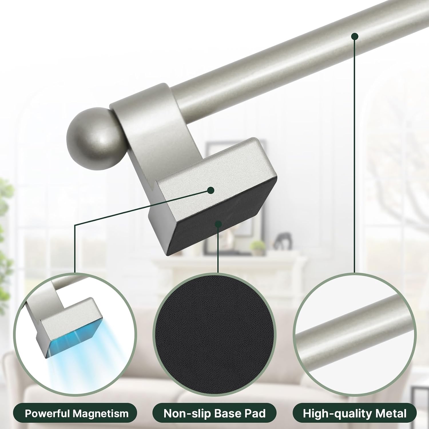H.VERSAILTEX 4 PACK Magnetic Curtain Rods for Metal Doors, 16 to 28 Inch, 1/2 Inch Diameter, Multi-Use Adjustable Appliances for French Doors Magnetic Cafe Curtain Rod(Nickel) image 2
