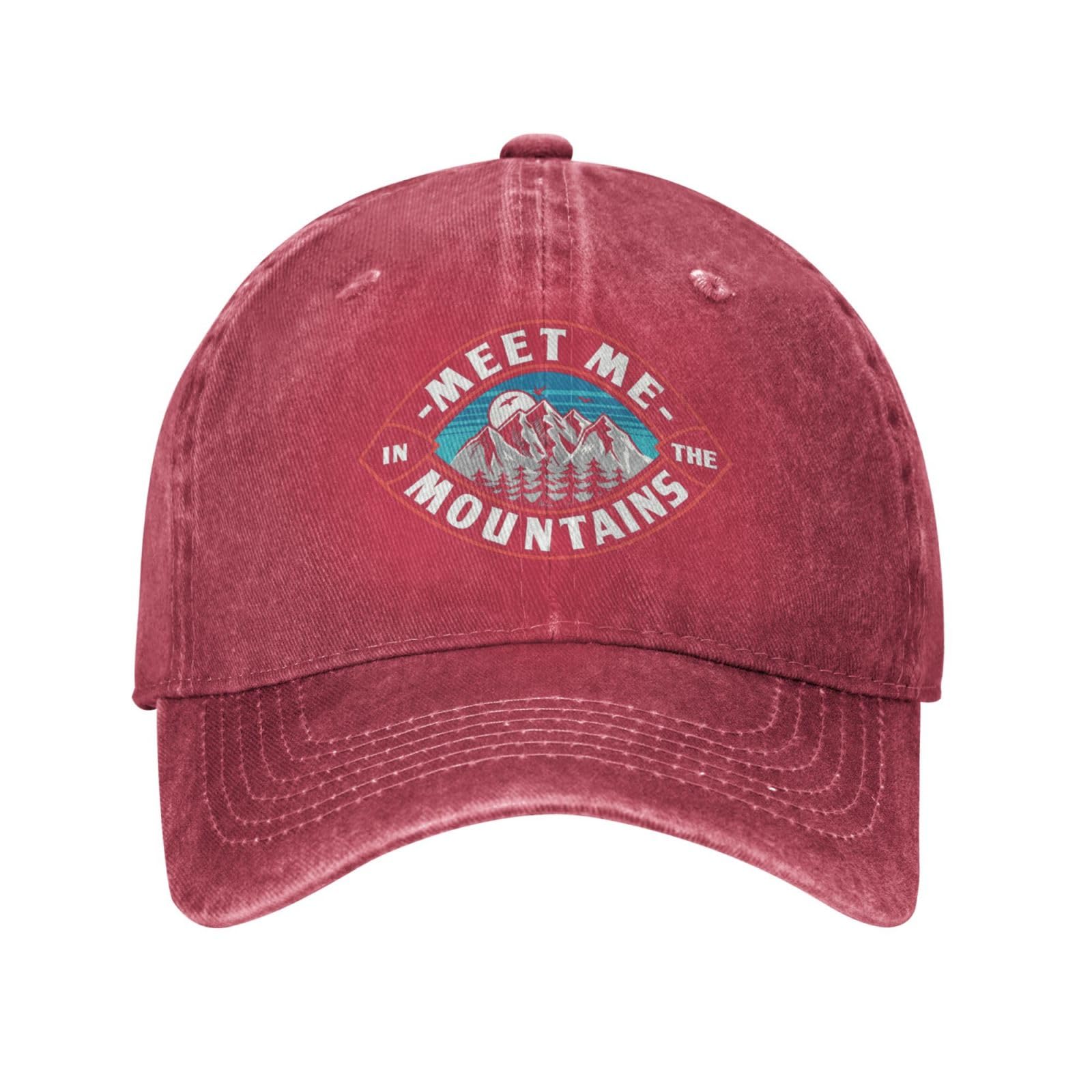 Womens Ball Cap Hiking Lovers Ball Hats for Men Tennis Cap Light Weight Meet Me Mountains Cute Baseball Caps Red