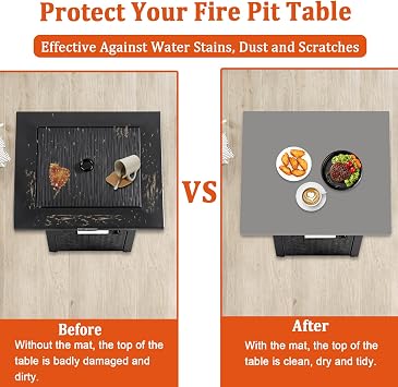 Silicone Mat for Propane Fire Pit Table, 28 inch Non-Slip Firepit Covers Square, Waterproof Heavy Duty Outdoor Fire Pit Table Cover (Dark Gray)