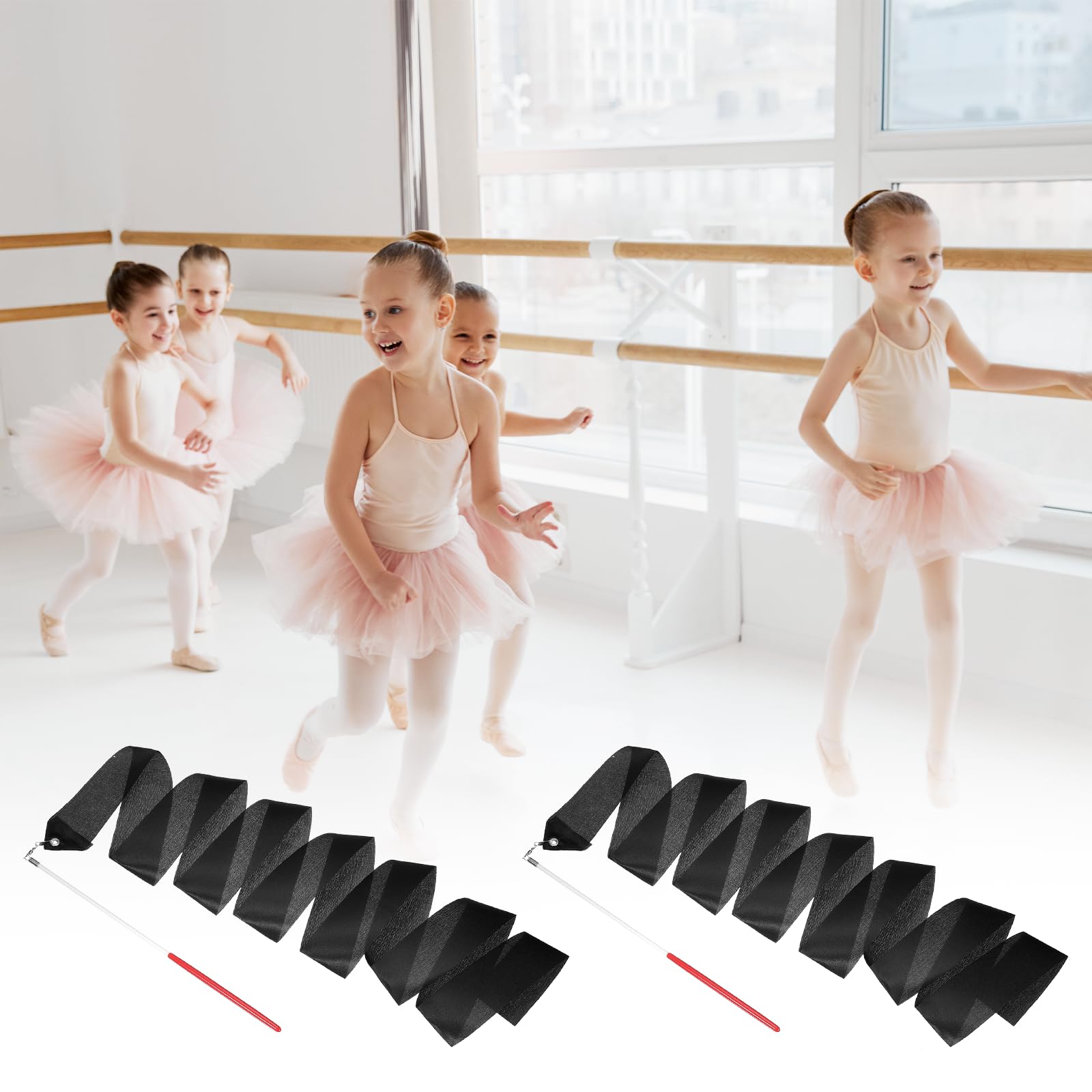 QUARKZMAN 2 Pcs Rubans De Danse, 78.7" Rubans De Gymnastique Rythmique Streamers pour Danseurs Wand Rubans Tournoyants pour Danse Artistique Entrainement De Gymnastique, Black