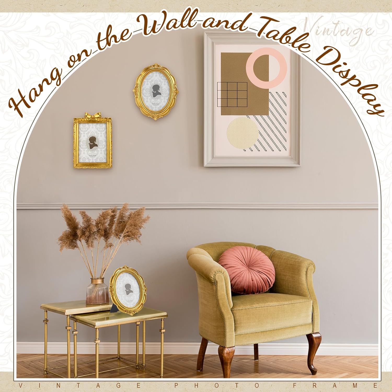 Qunclay 2 Pcs Vintage Photo Frames Antique Baroque Ornate Resin Rectangle Oval Picture Frames with Glass Front Tabletop and Wall Hanging Decor for Home Wedding(gold, 5 x 7 Inches) Gold 5 x 7 Inches