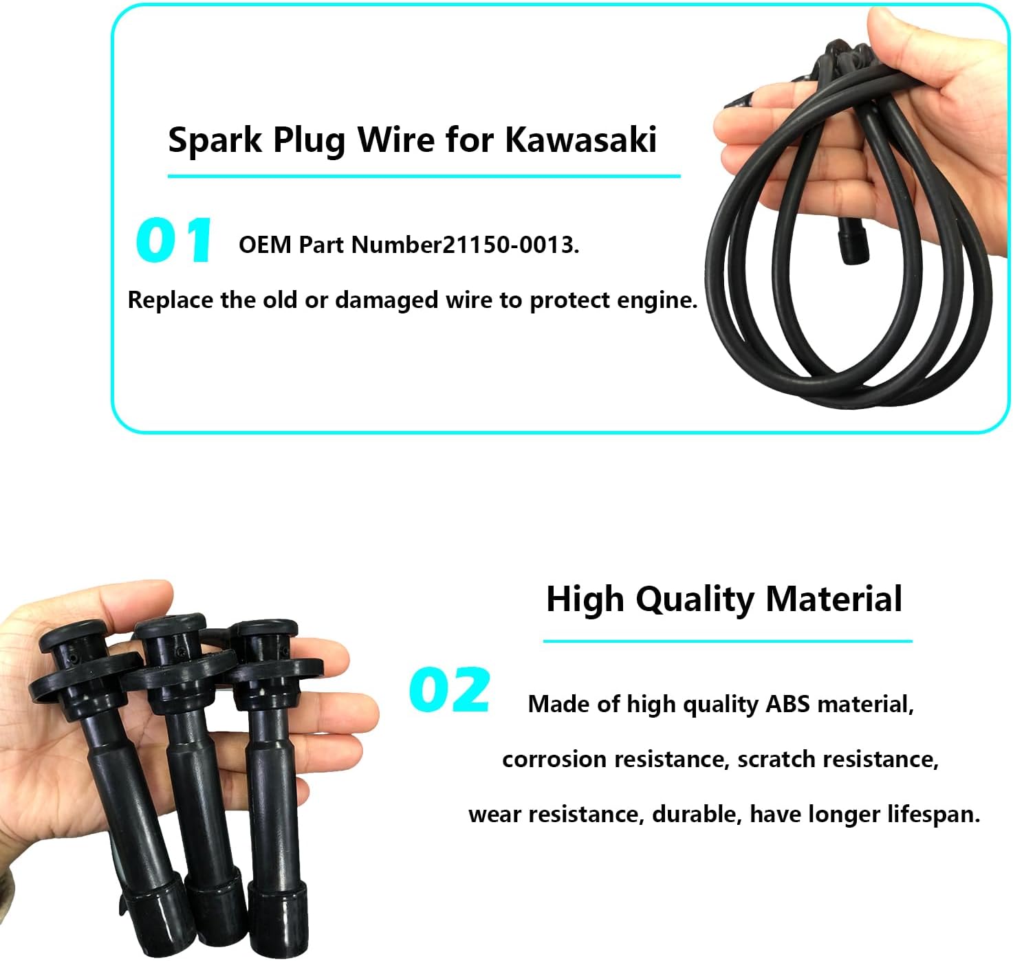 Spark Plug Wire Set Compatible for 2015-2023 Mule PRO FX FXT FXR OEM 21150-0013 Black High Tension Cord Assy (3 Pack)