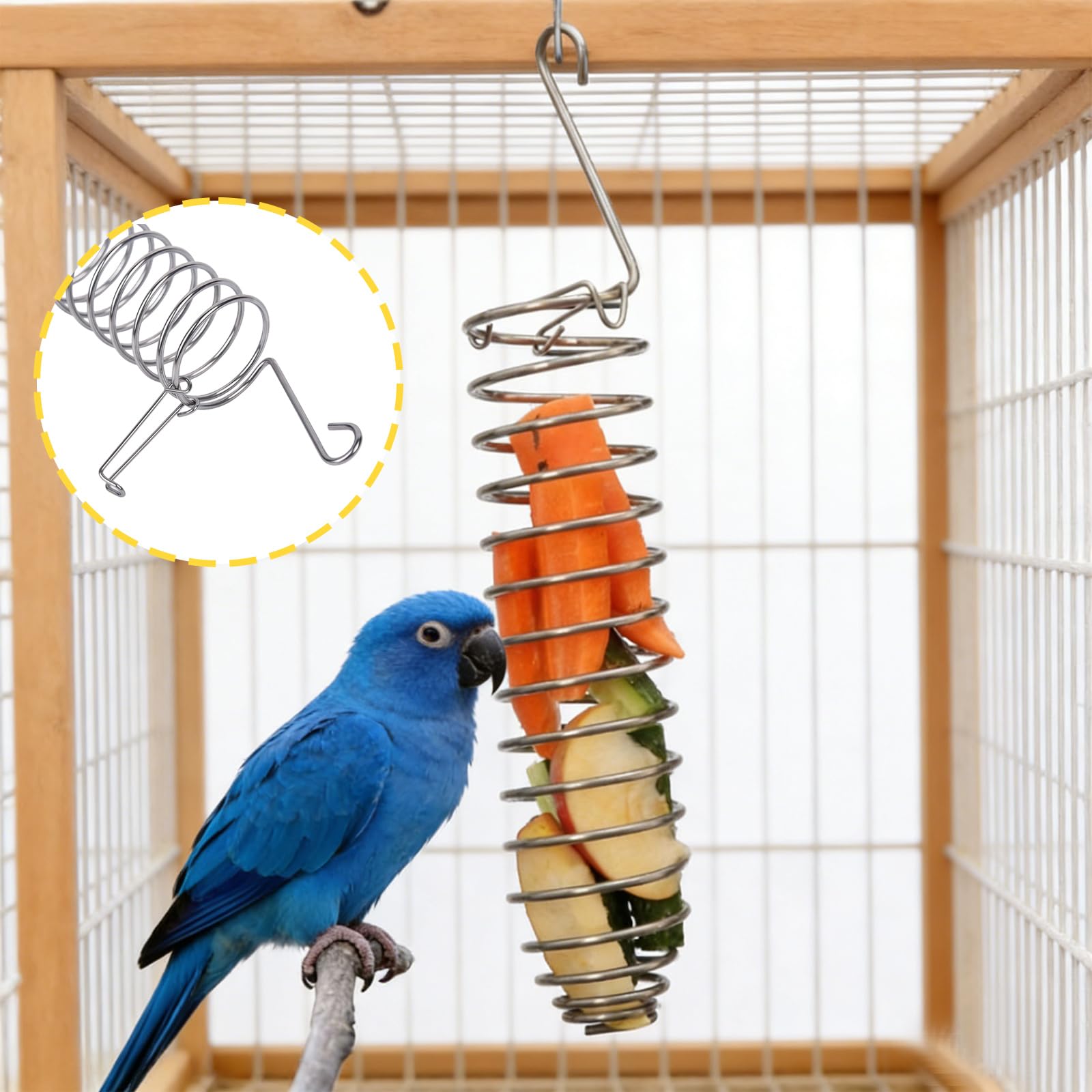 Millet Holder for Bird Cage, Bird Foraging Toy Feeder for Parrots Parakeet Cockatiel, Stainless Steel Bird Treat Holder and Fruit Vegetable Food Basket, Bird Cage Accessories for Play - image 3