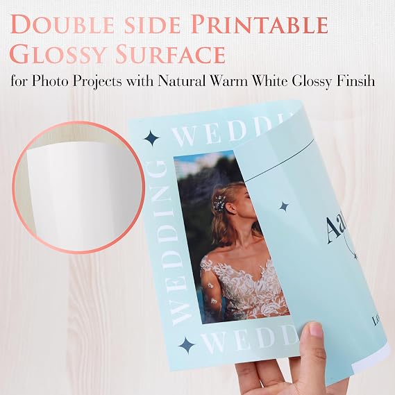 A-SUB Thick Double Sided Glossy Photo Paper 69lb 8.5X11 Inches Heavyweight Cardstock Paper 260gsm for Cards Cake Toppers Work with Inkjet Printers Dye Ink 50 Sheets