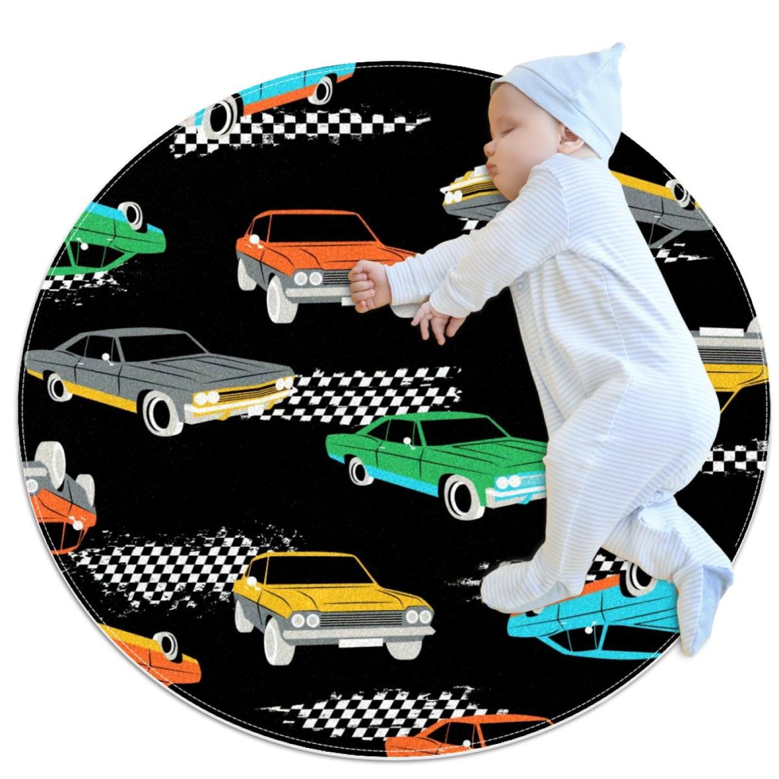 Tapis de bain imprimé voitures et camomille pour décorer le coin canapé du salon