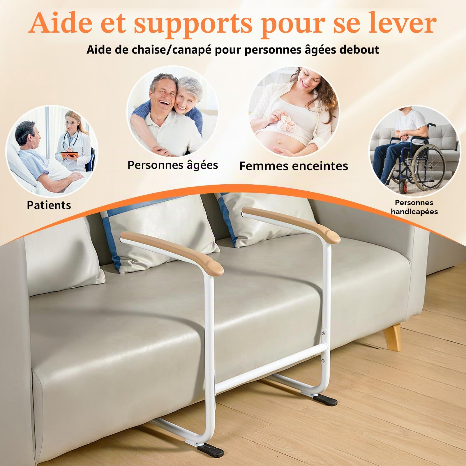 Canapé pour personnes âgées – Aide à la chaise avec poignée rembourrée, design robuste avec fonction antidérapante pour se lever en toute sécurité et plus de mobilité pour les patients, les