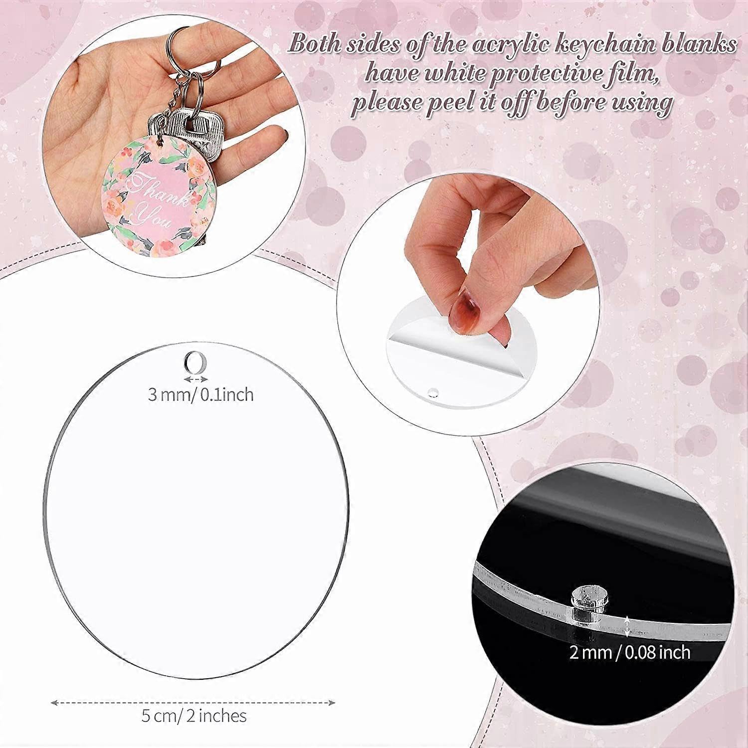 200 szt. okrągłe akrylowe breloki puste 5 cm przezroczyste akrylowe koła dyski przezroczyste do kluczy DIY