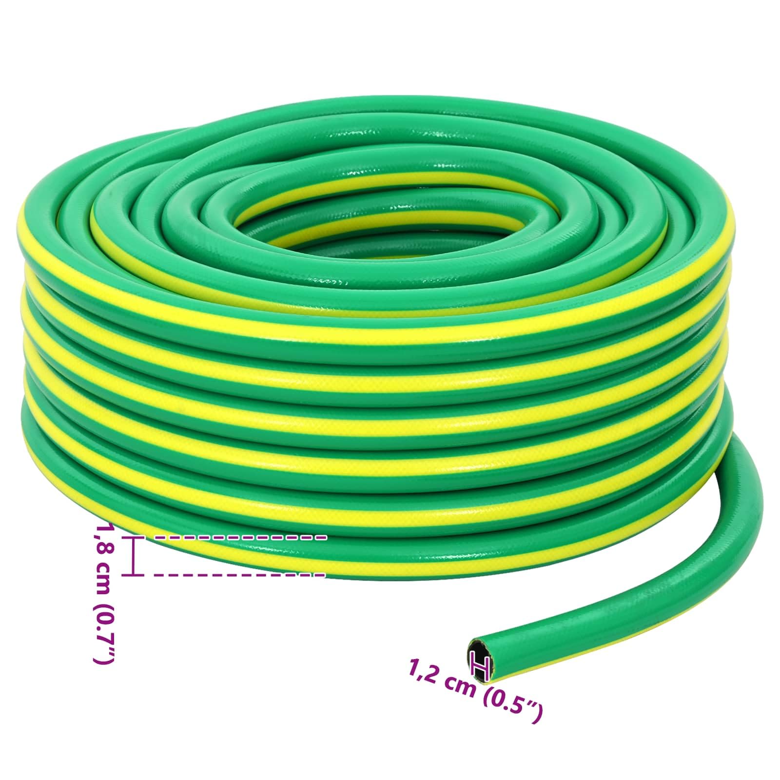 Tubo da giardino a 5 strati, verde e giallo, 1/2", 30 m, in PVC, flessibile, resistente alla piega, per giardino, terrazza, balcone, irrigazione, prato, aiuola ad alta resistenza alla