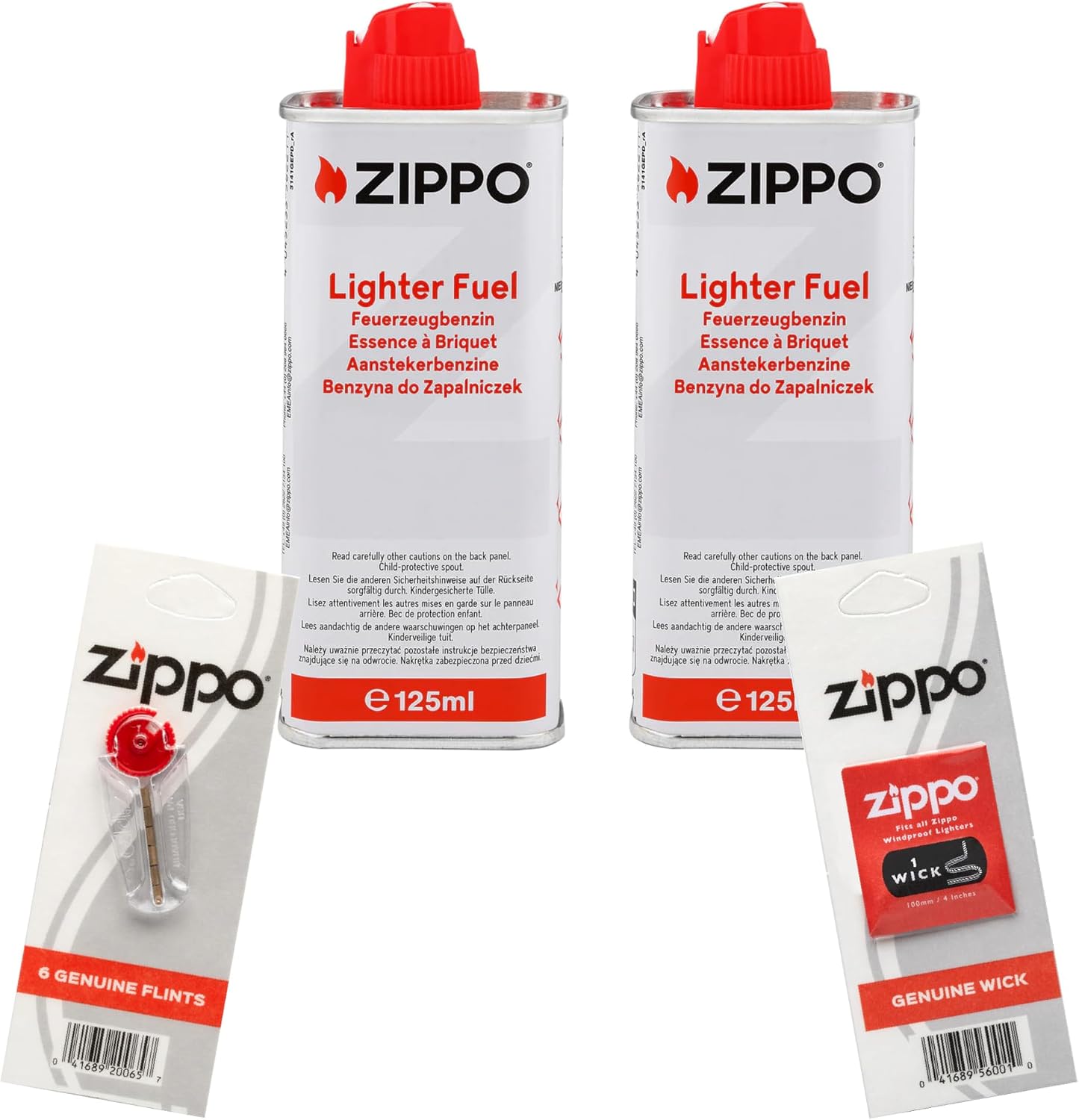 2 x Zippo zapalniczka płynna benzyna benzynowa 125 ml puszka knot + 6 krzemień.