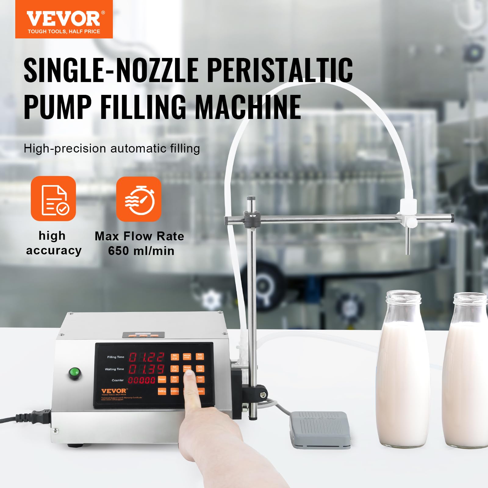 VEVOR Riempitrice Liquidi capacità di Pesatura 5-650 mL, Riempitrice Liquidi Automatica per Bottiglie Controllo Digitale, Riempitrice da Banco con Pompa Peristaltica Acqua Latte Vino Bevande Shampoo
