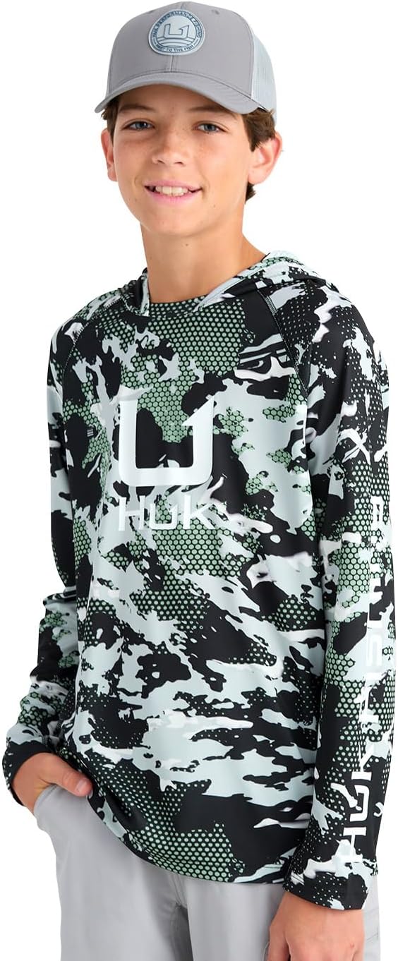 HUK boys Icon Hoodie, Fishing Shirt With Sun Protection for Kids