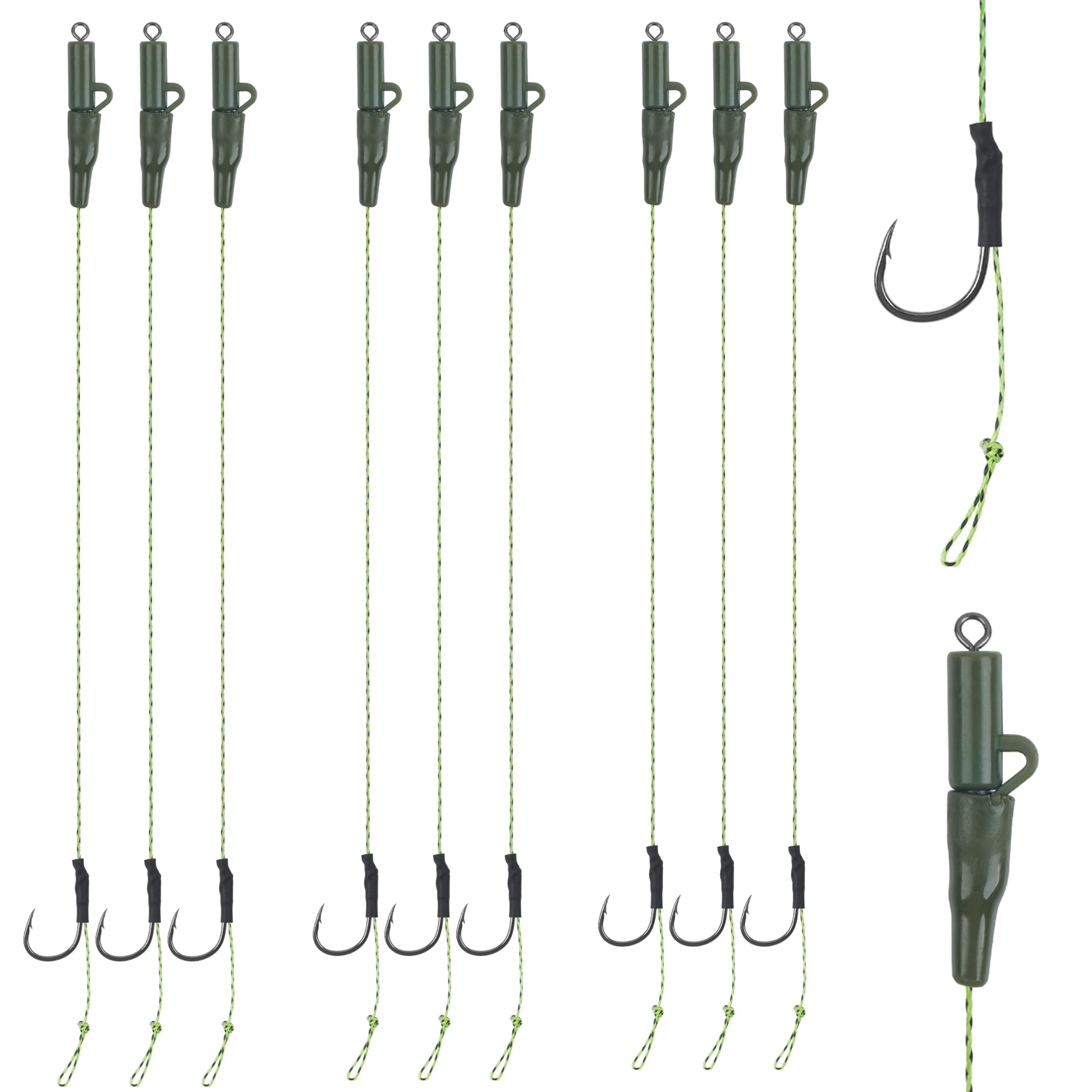 SHADDOCK Carp Fishing Hair Rigs Pre-rigged Rig Set Up Kit Anti Tangle Leaders Safety Clips Set Fishing Tackle Accessories for Carp Helicopter Chod Rigs 18pcs/pack (Type B)