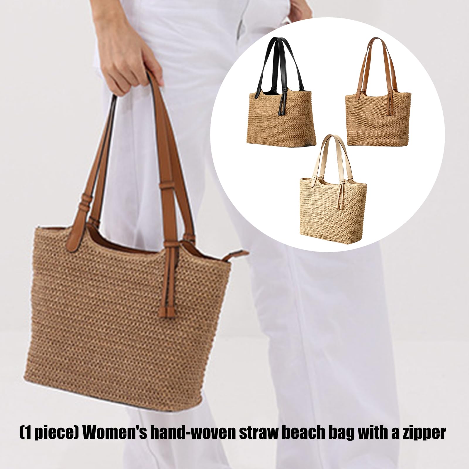 Bolsas de playa de paja para mujer, bolsa tejida a mano
