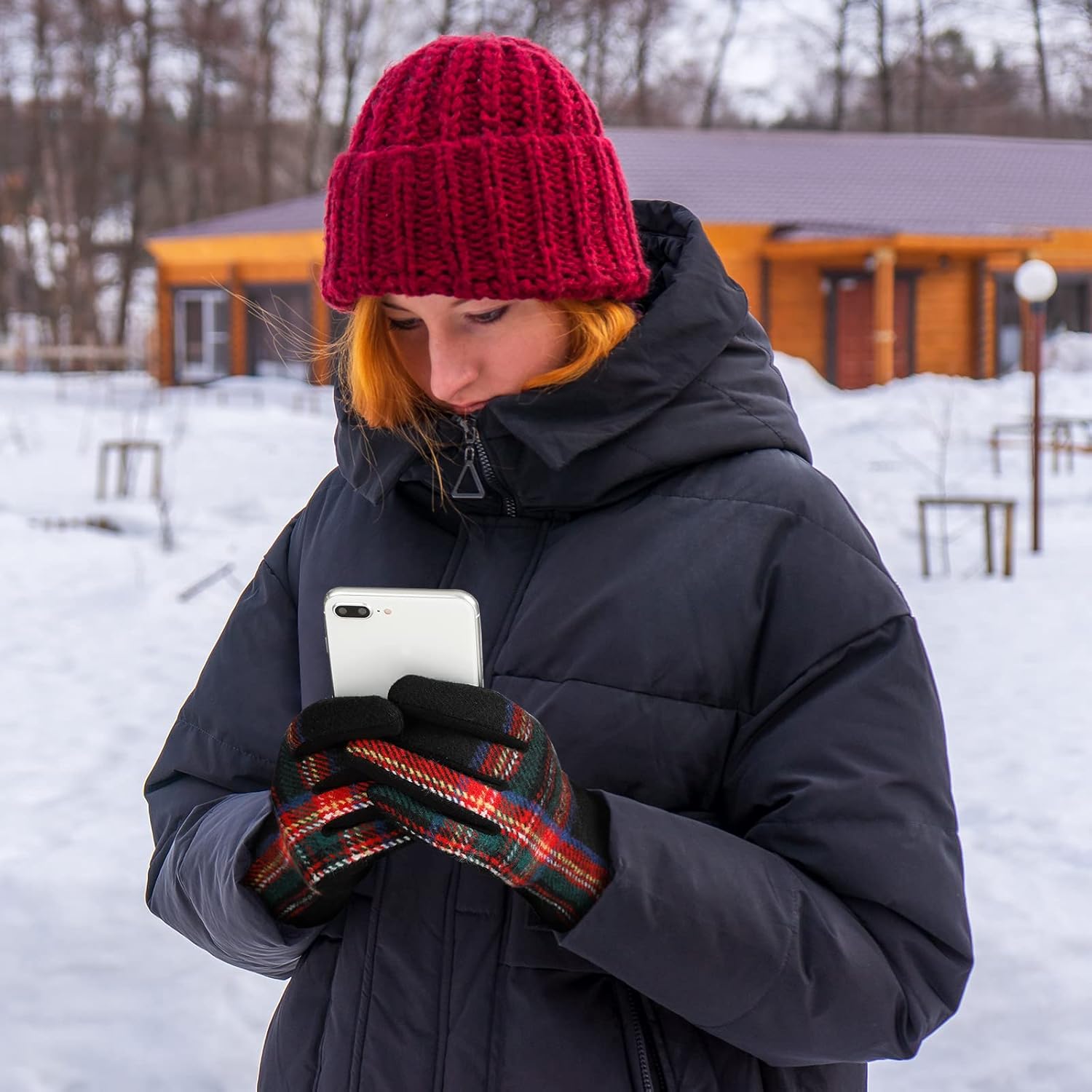 JenPen 4Pair Women Plaid Gloves Winter Touch Screen Gloves Tartan Fleece Warm Mitten Women's Cold Weather Glove - Image 5