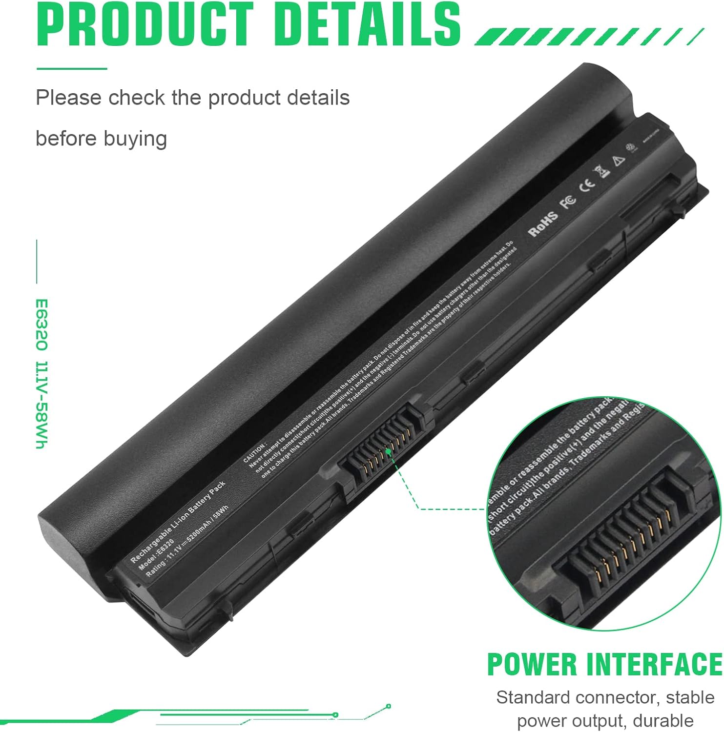 TREE.NB New Laptop Battery for Dell Latitude E6120 E6220 E6230 E6320 E6330 E6430S,Fits P/N:312-1239 312-1241 312-1381 312-1446 451-11980 NGXCJ RFJMW,5200mAh 6Cells - Image 7