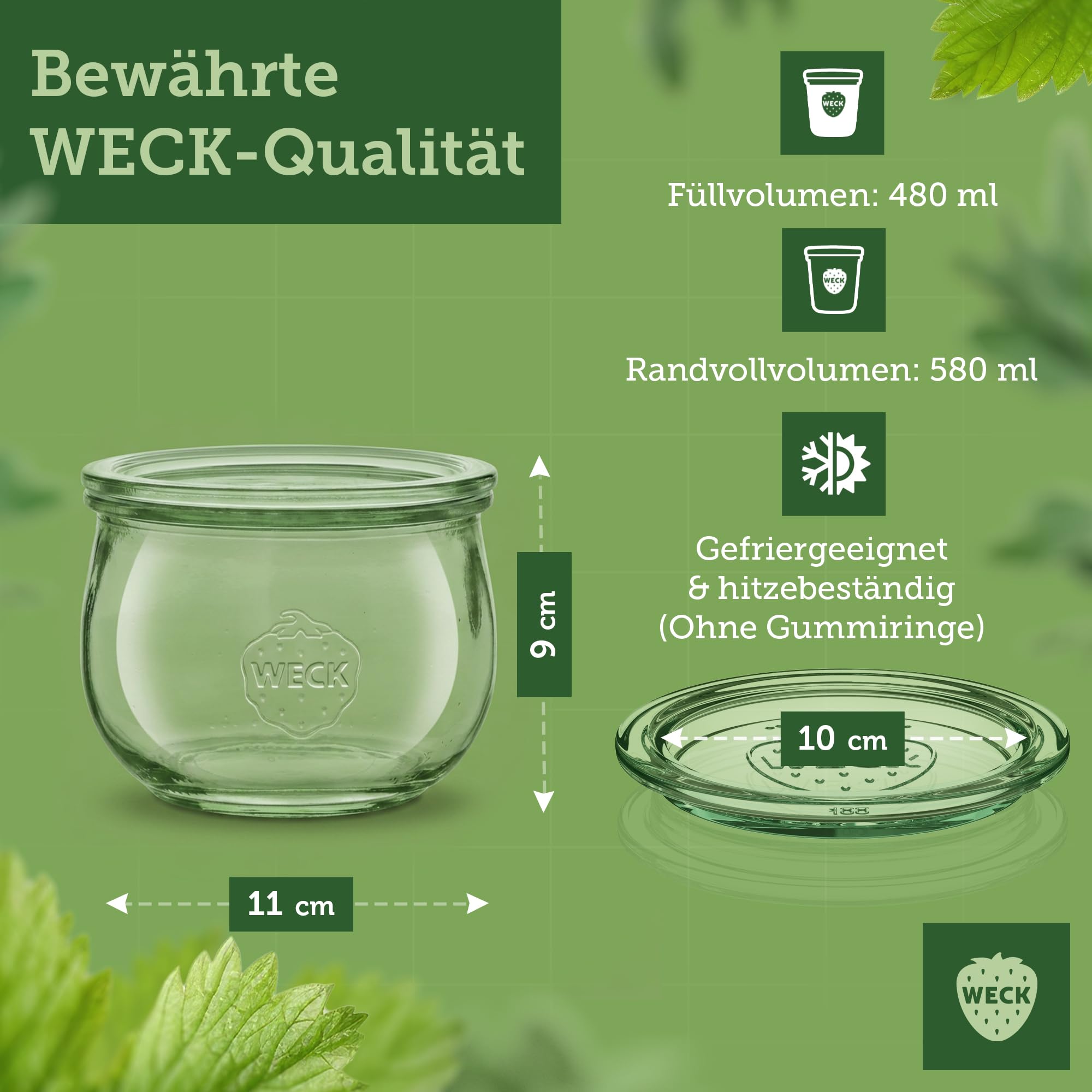 Weck Gläser 480ml – 6er Set mit Deckeln – Tulpenform – robuste, stapelbare Einkoch- & Einweckgläser