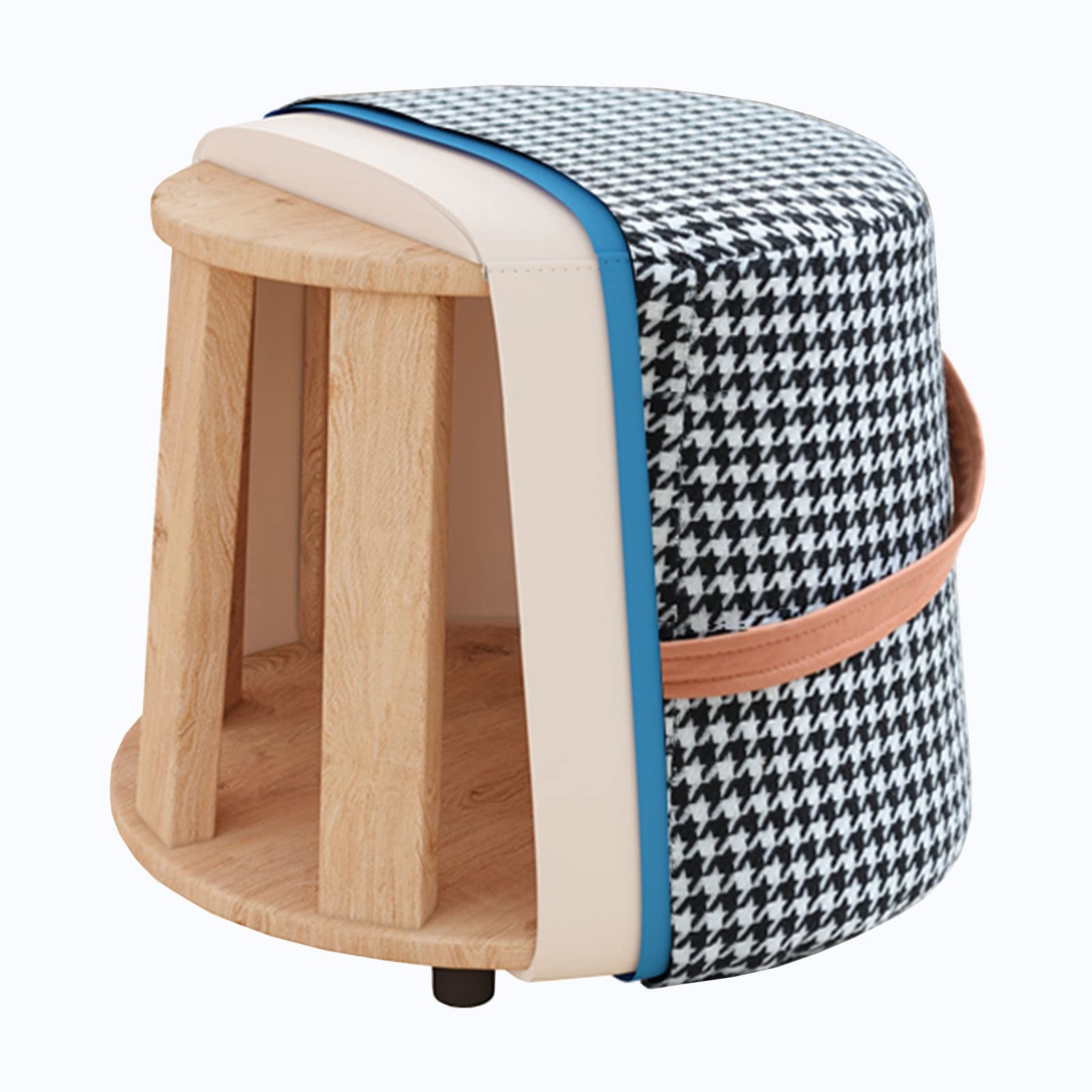Tabouret de vanité rond en bois massif et assise confortable en lin pour chambre