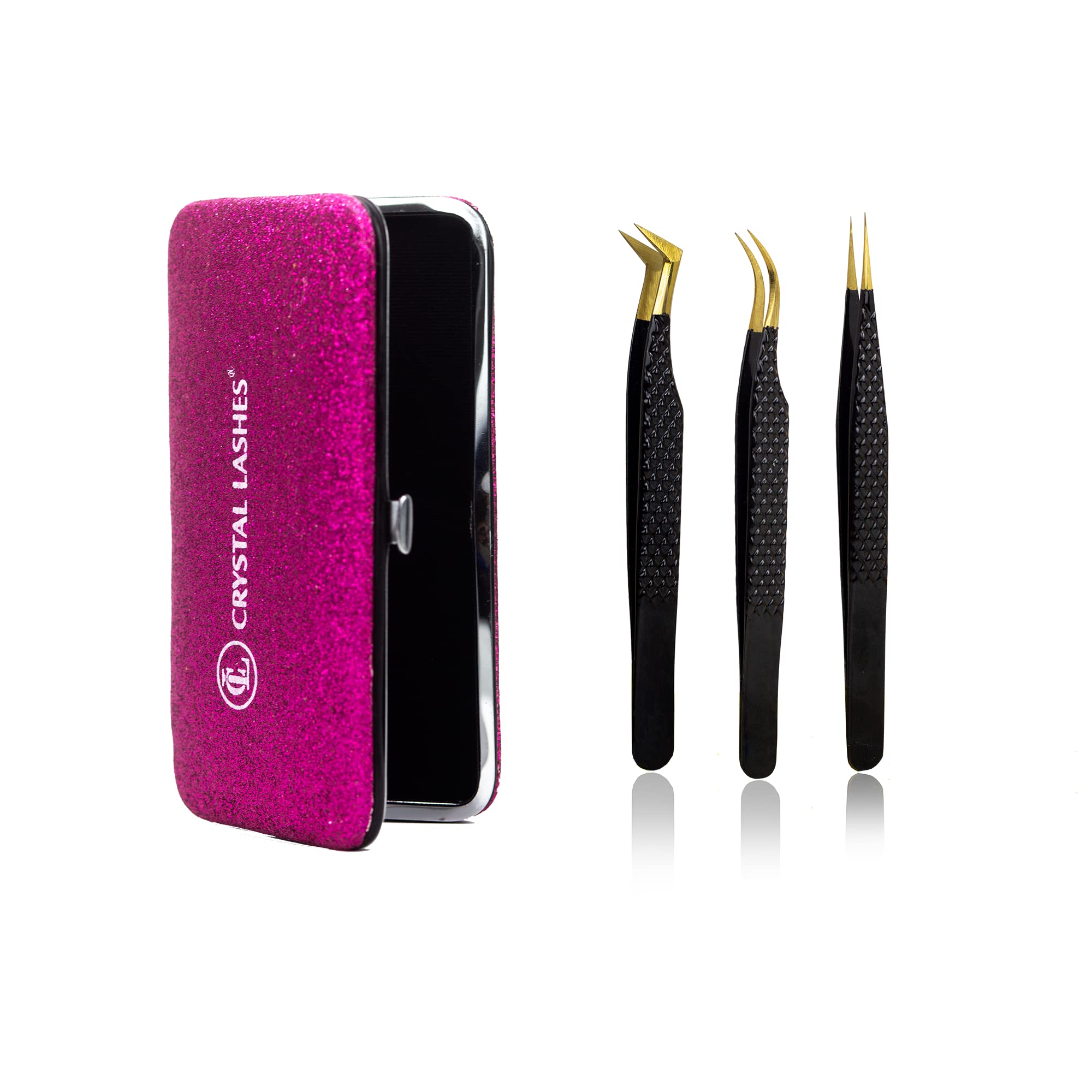Zestaw Pęset Crystal Lashes 3szt z pokrowcem