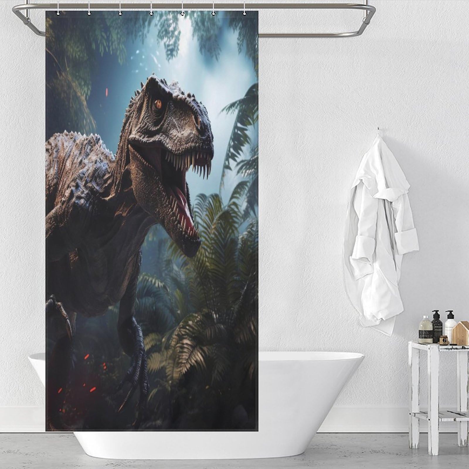 Dinosaure rideau de douche imperméable en polyester lavable 92x183cm pour salle de bain enfant