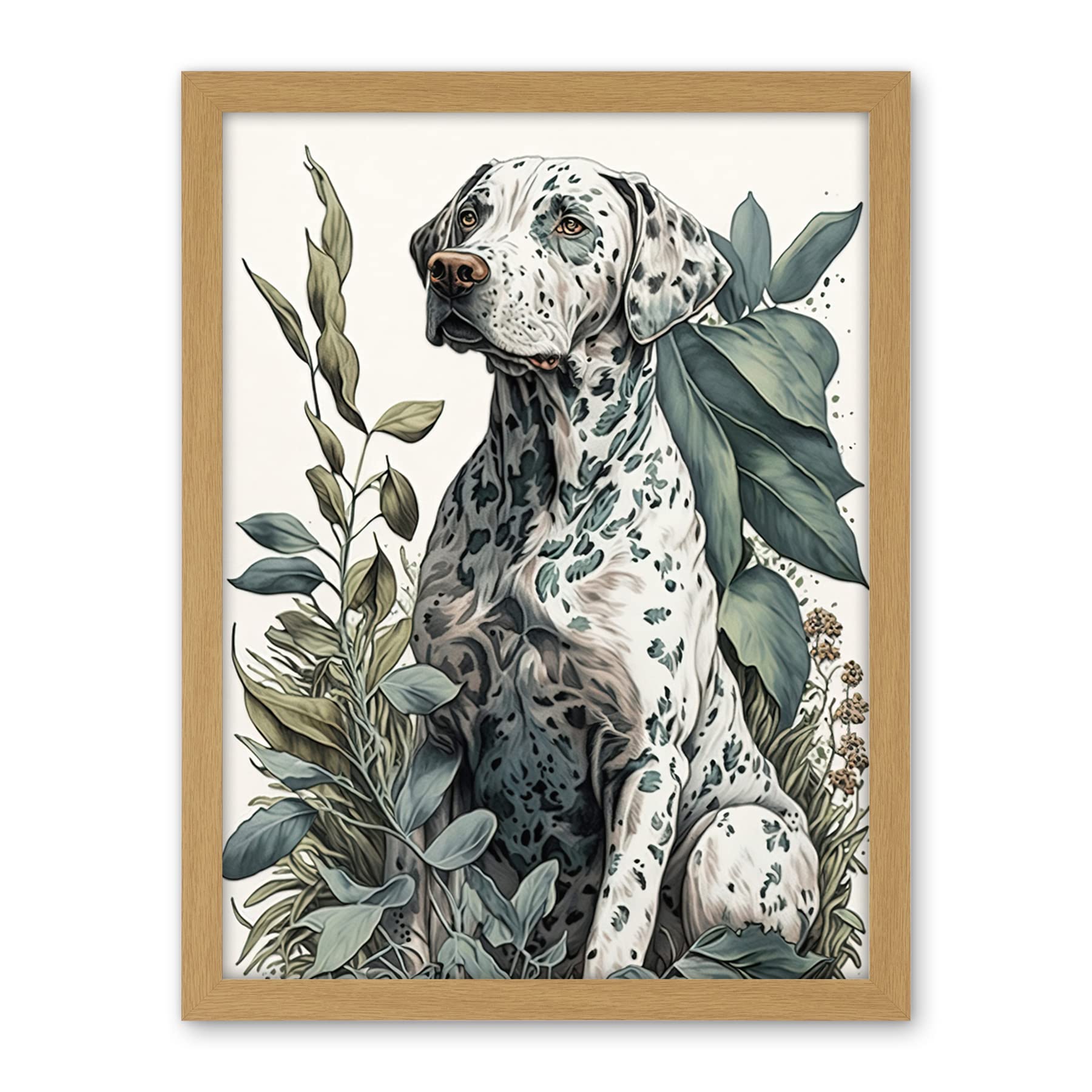 Artery8 Dalmatian Dog in Field Plants Modern Watercolour Illustration Artwork Framed Wall Art Print 18X24 Inch