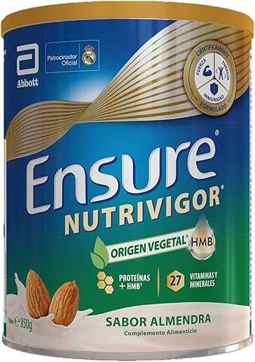 Ensure Nutrivigor Origen Vegetal – Sabor Almendra- Complemento Alimenticio para Adultos, con HMB, Proteínas, Vitaminas y Minerales, como el Calcio- Lata de 850 g
