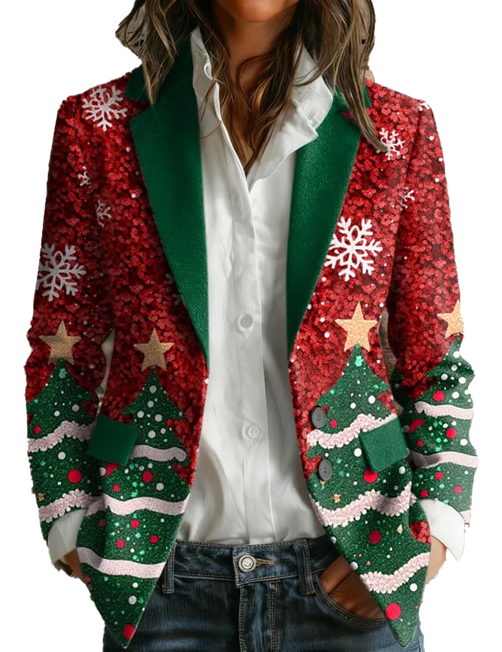 Womens Vintage Casual Christmas Party Corduroy Blazer December 25 Tee