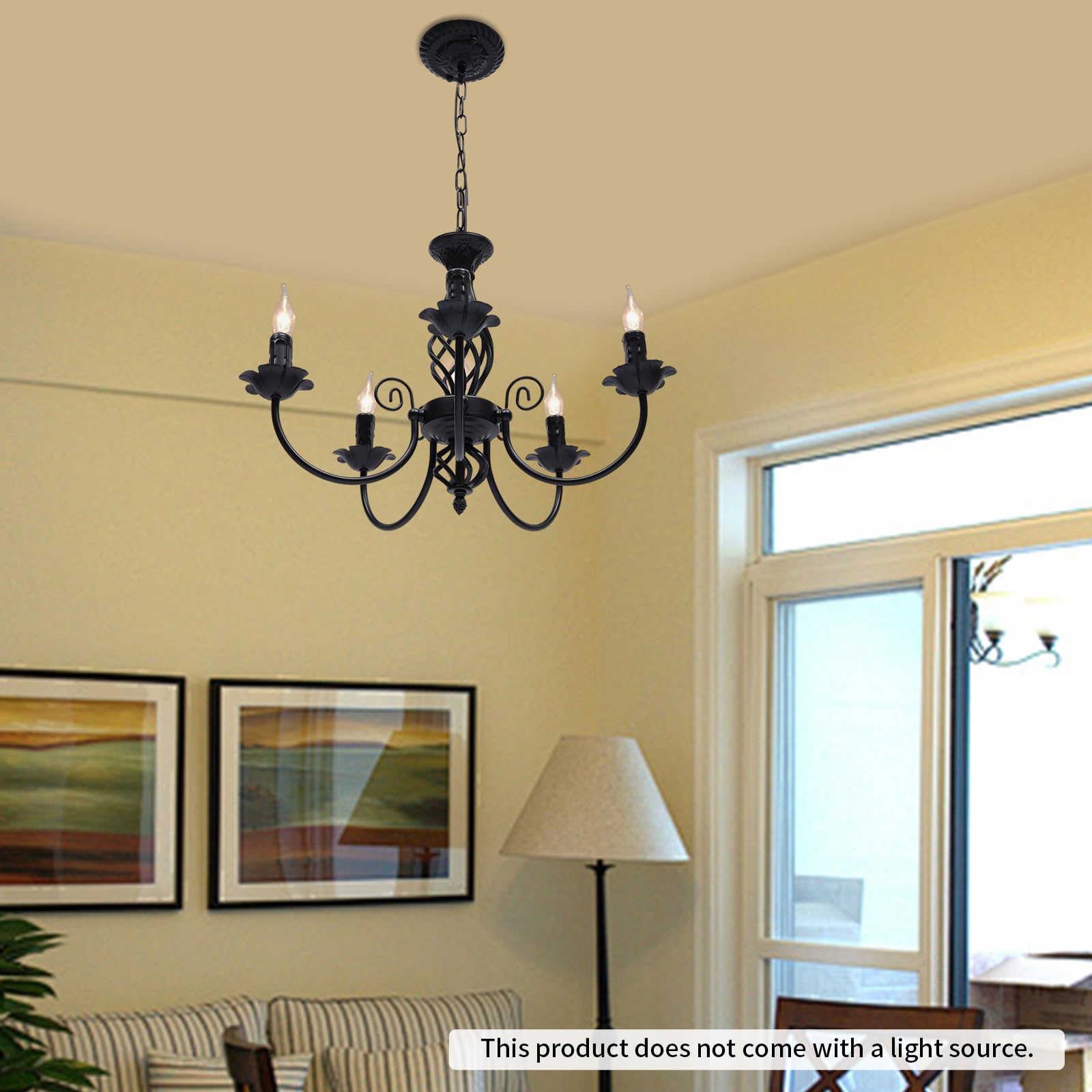 Lampada da soffitto retrò a 5 luci, in robusto ferro, stile antico, con catena regolabile in altezza, perfetta per camera da letto, cucina e ingresso, 220 V, per una casa elegante