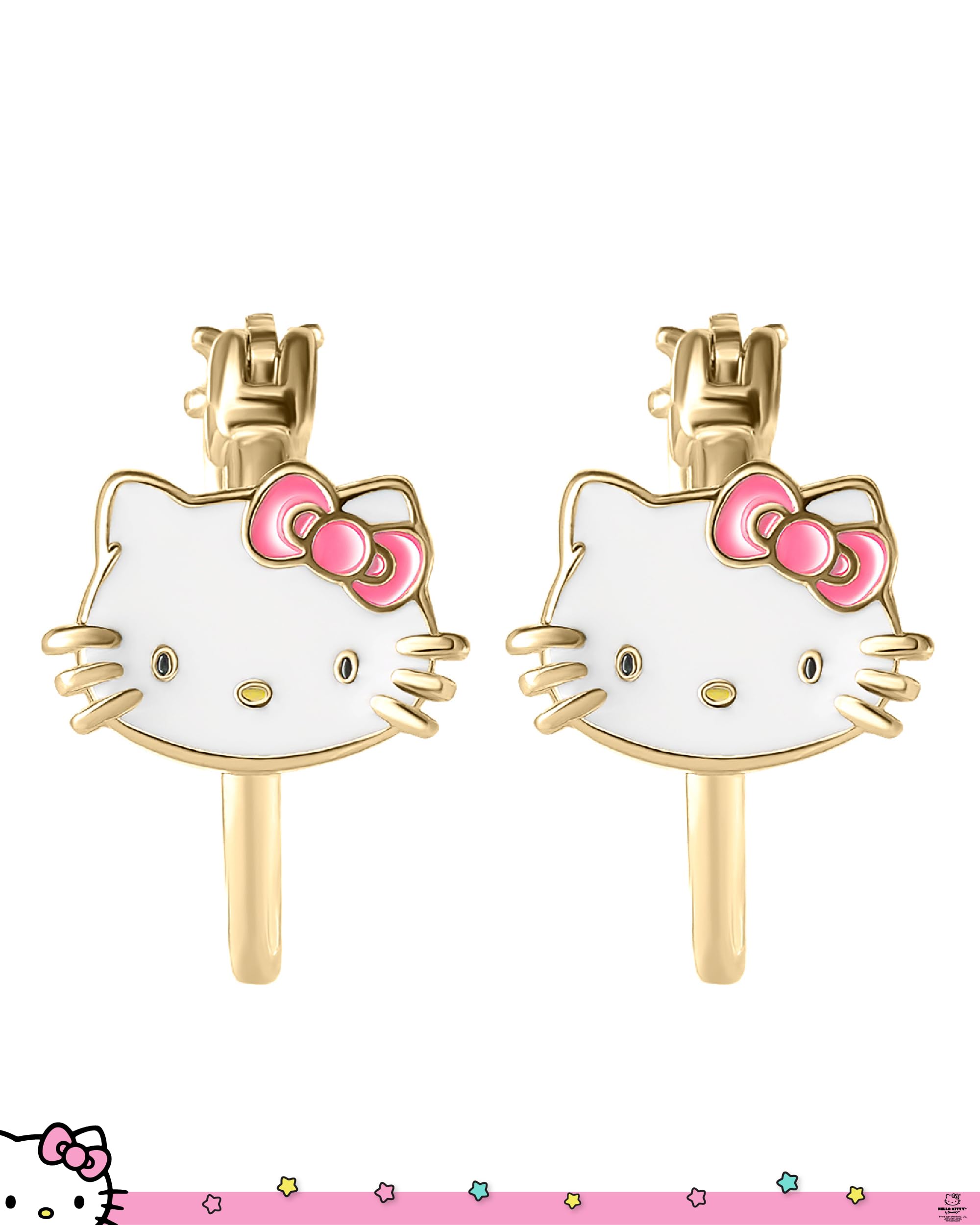 Sanrio Hello Kitty - Pendientes de aro para mujer, plata de ley y esmalte Hello Kitty Licencia Oficial