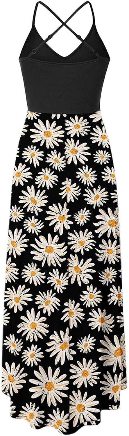 FANORAD Women's Long Dresses V Neck Sleeveless Casual Summer Sundresses Asymmetrical Patchwork Floral Maxi Dresses, White-07, Small at  Women’s Clothing store