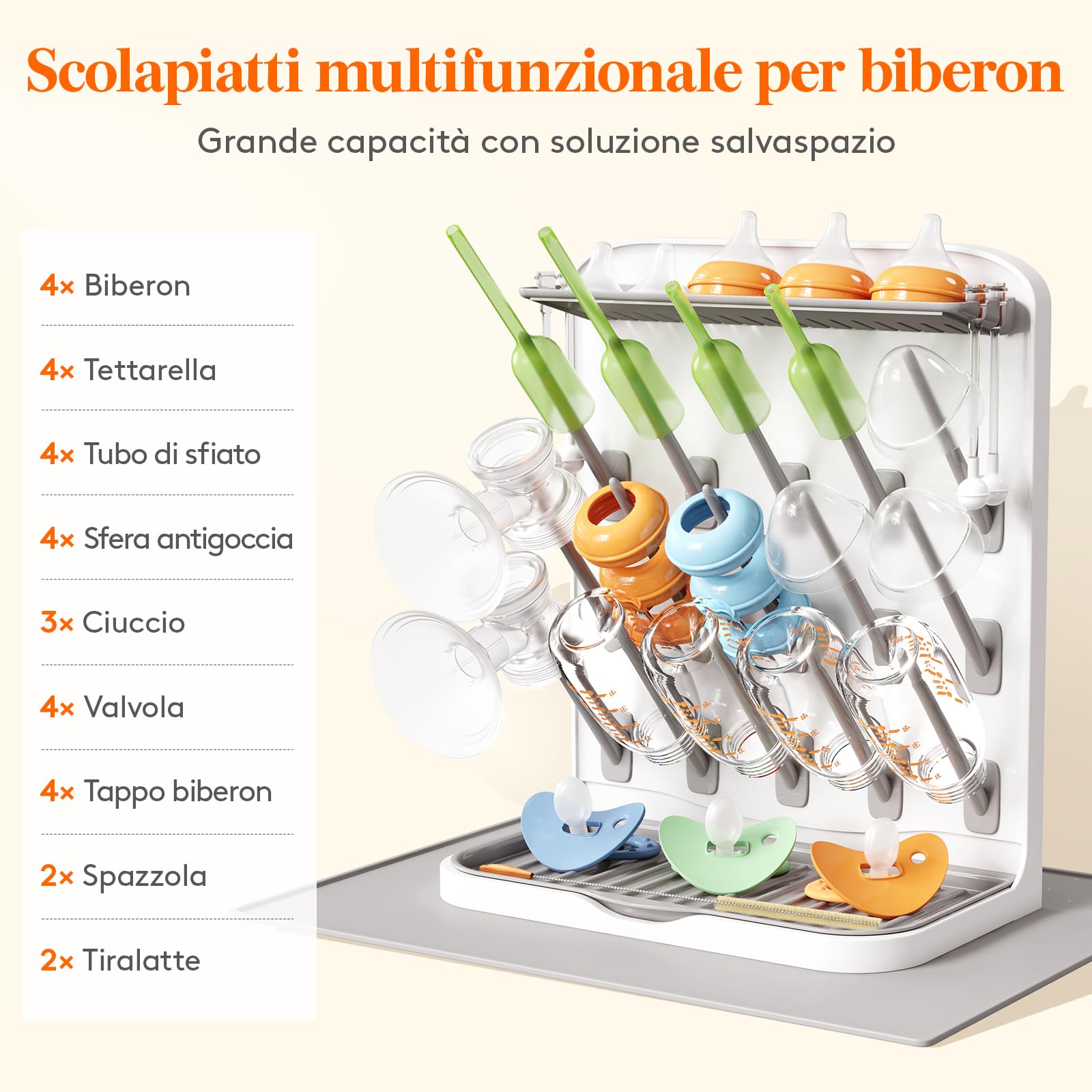 Lifewit Grande Scolabiberon con Tappetino Drenante, Scolabiberon Verticale con 15 Ganci e Contenitore per Tettarelle Rimovibile, Adatto a Cannucce a Pressione e Accessori per Tiralatte