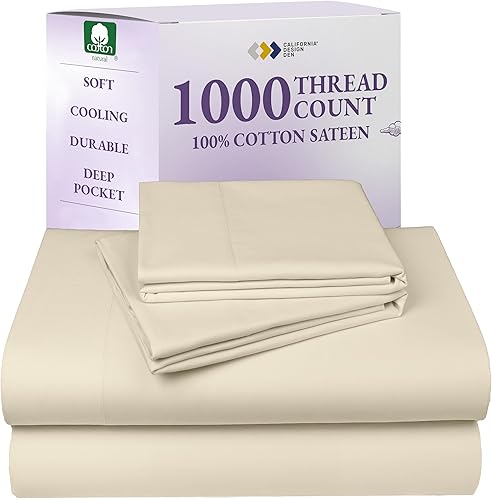 Miniatura 1 de California Design Den Sábanas de 1,000 hilos 100% algodón muy suaves gruesas y con bolsillos profundos, juego de sábanas de 4 piezas (Queen, marfil)