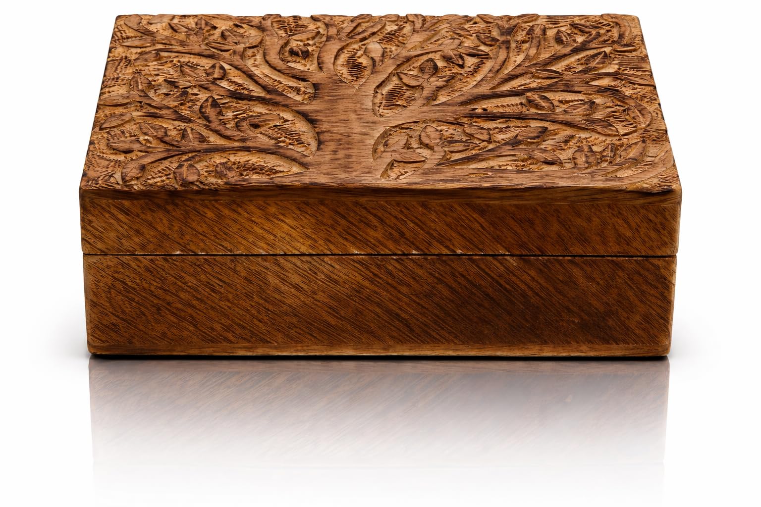 Great Birthday Gift Handmade Decorative Wooden Jewelry Keepsake Box With Tree Of Life Carving Jewelry Organizer Treasure Chest Trinket Holder Watch Storage Box 20 x 12 cms Housewarming Gifts