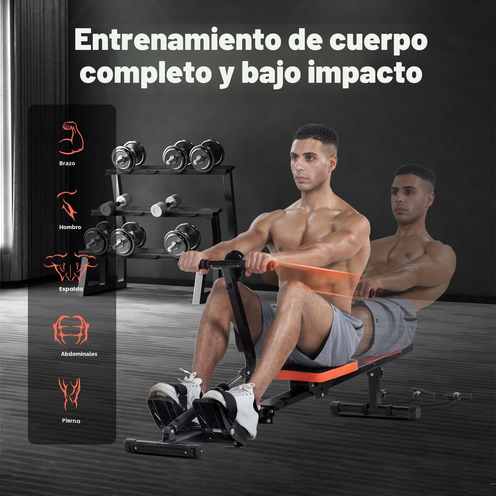 Máquina de Remo, máquina de Remo magnética de 16 Niveles con Pantalla LED, riel Deslizante silencioso para Gimnasio en casa, Equipo de Entrenamiento Interior