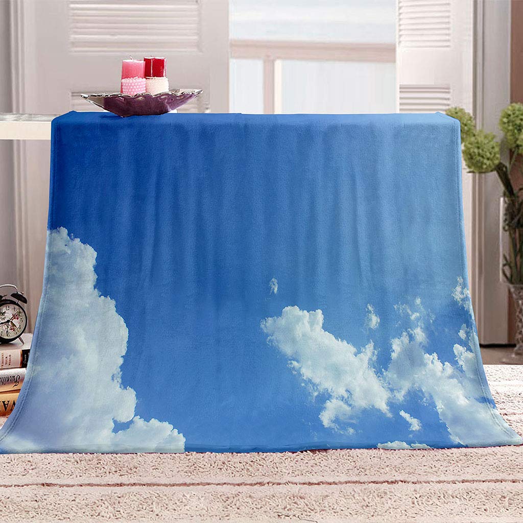 Manta De Franela De Microfibra 180X220Cm Manta De Felpa Suave Para Sofá Cama 3D Paisaje De Cielo Azul Y Nubes Blancas Impresión Patrón Manta Polar Invierno Gruesa Y Esponjosa Caliente Transpirable
