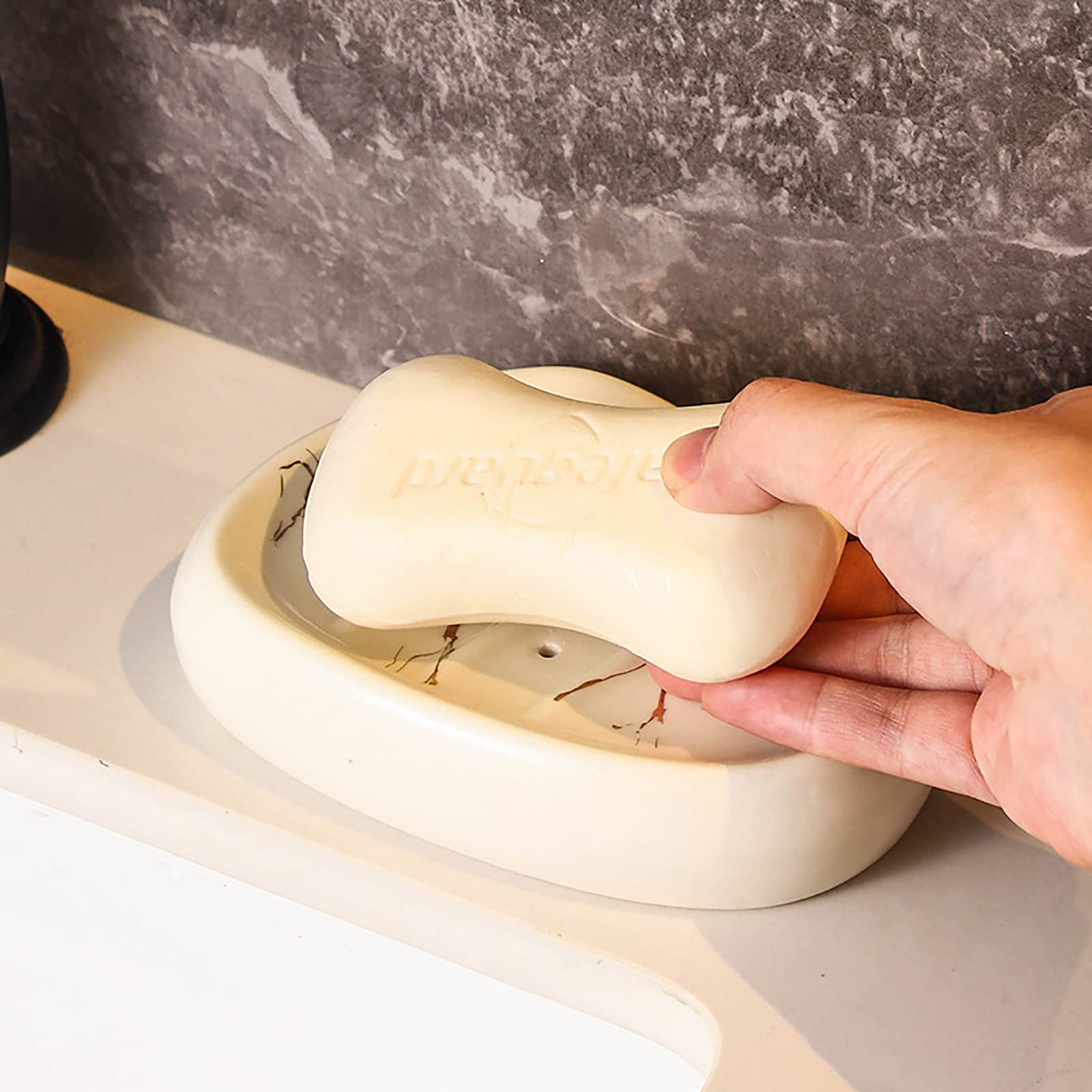 Juegos de Accesorios de baño, Acesorios Cuartos de Baño 5 Piezas para Dispensador Jabon Baño, Jabonera Baño, Porta Cepillo de Dientes Dosificador Jabon Baño Gel de Ducha Cerámica Blanco