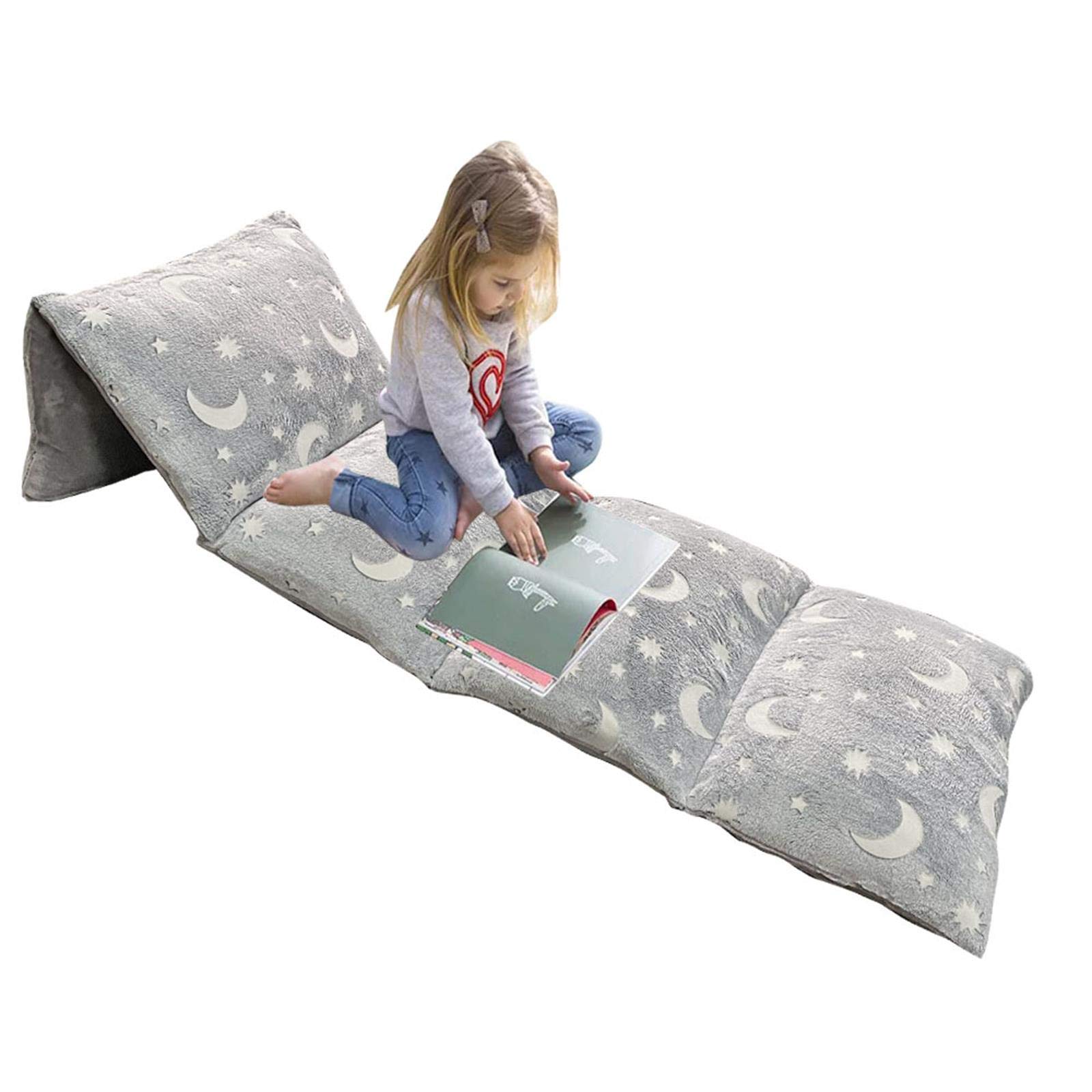 Glow In The Dark Pillow Bed Lounger Cover - Portable Floor Mat For Sleepovers, Travel & Play (Gray)