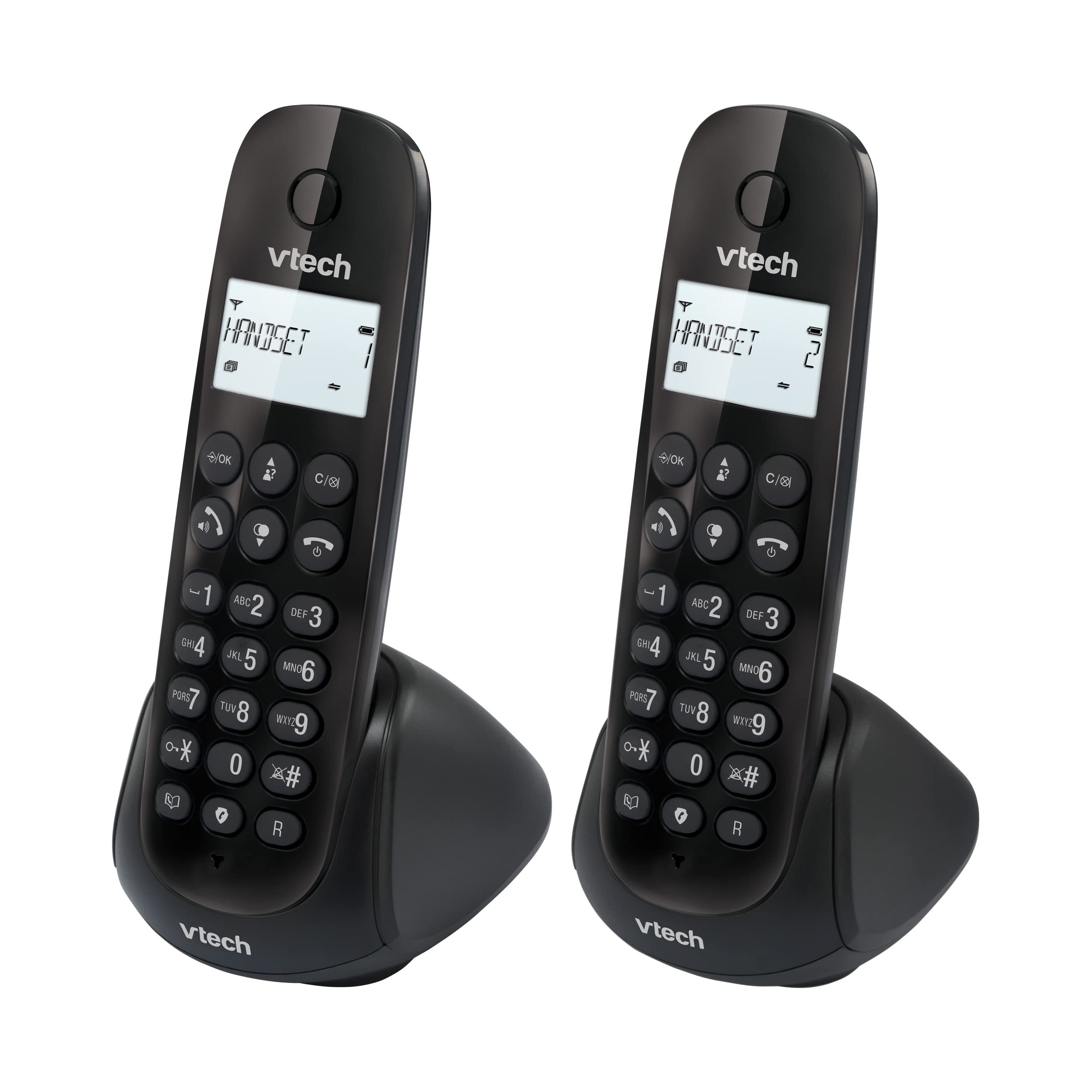 VTech CS1401 DECT Schnurloses Telefon 2 Mobilteile mit Anrufersperre, Freisprecheinrichtung, Anrufererkennung/Anklopffunktion, Hintergrundbeleuchtung Display, ECO-Modus Geringe Strahlung, Schwarz
