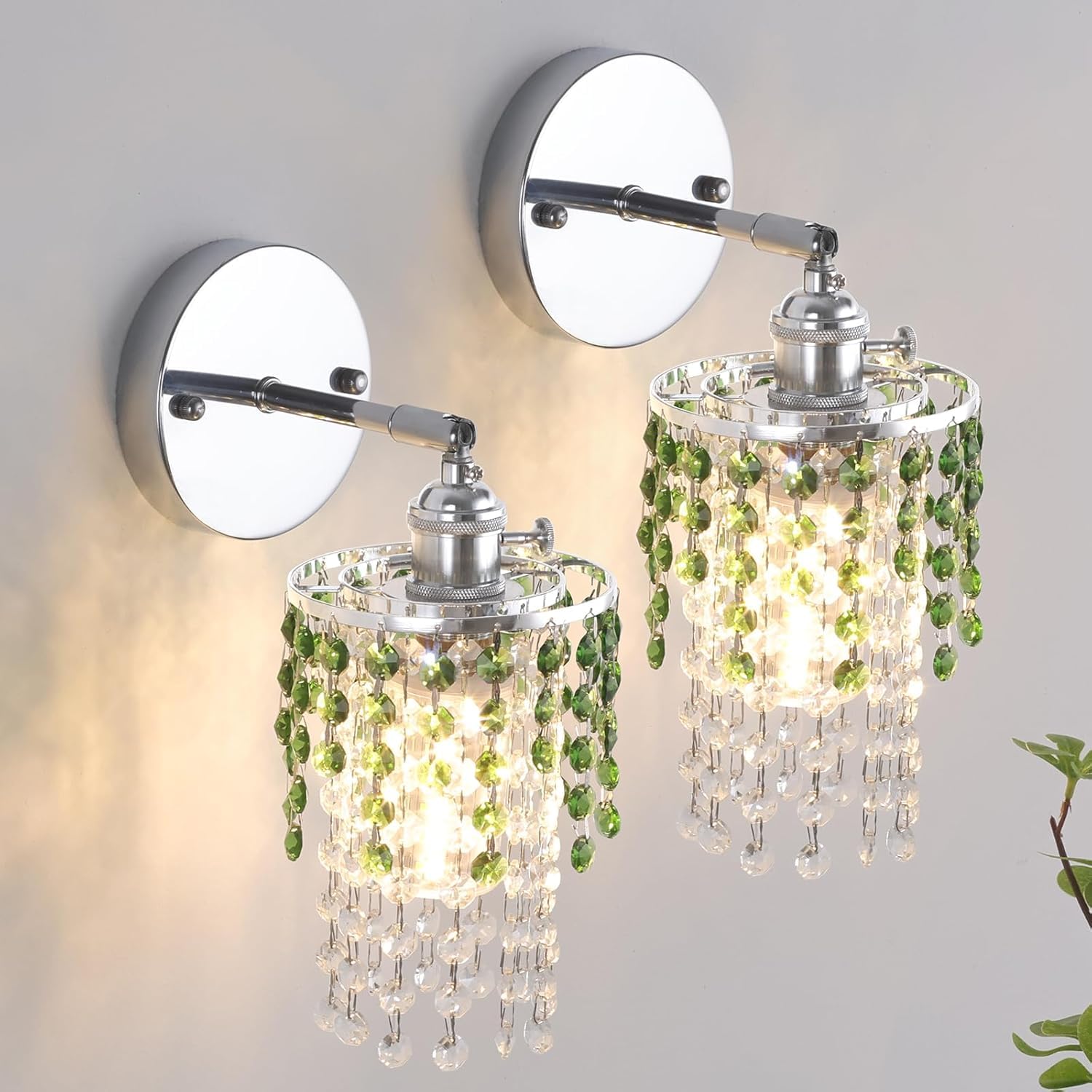 OOWOKS Crystal Wall Light 2-Pack Battery-Operated Indoor Wall Lamp with Remote Control No Mains Connection 5400mAh 3 Colours + RGB Dimmable Rechargeable Battery-Powered Wall Lighting Bedside Lamp,B