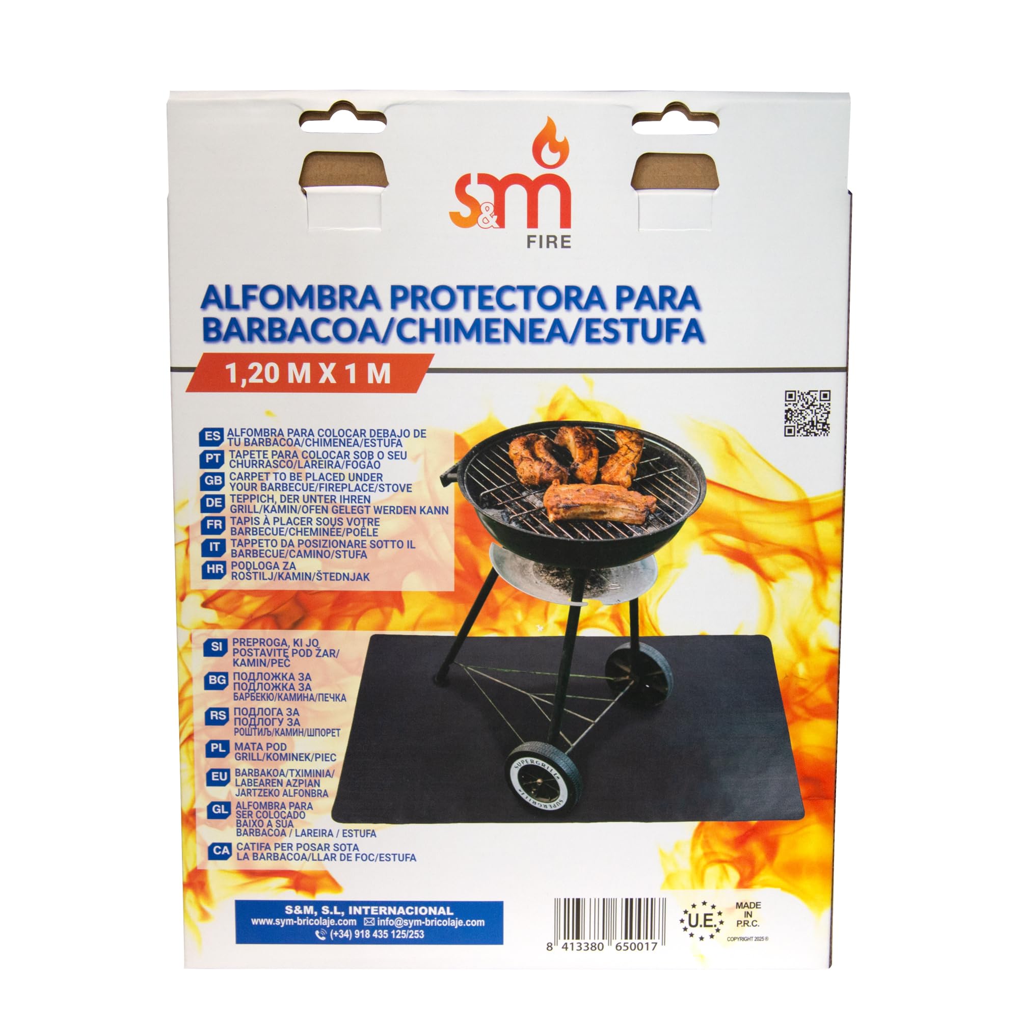 S&M 650017 – Alfombra negra protectora para barbacoa, chimenea y estufa 1,2 m x 1 m | Protege el suelo de grasa, ceniza y suciedad | Resistente y apta para el exterior | 5 años de garantía