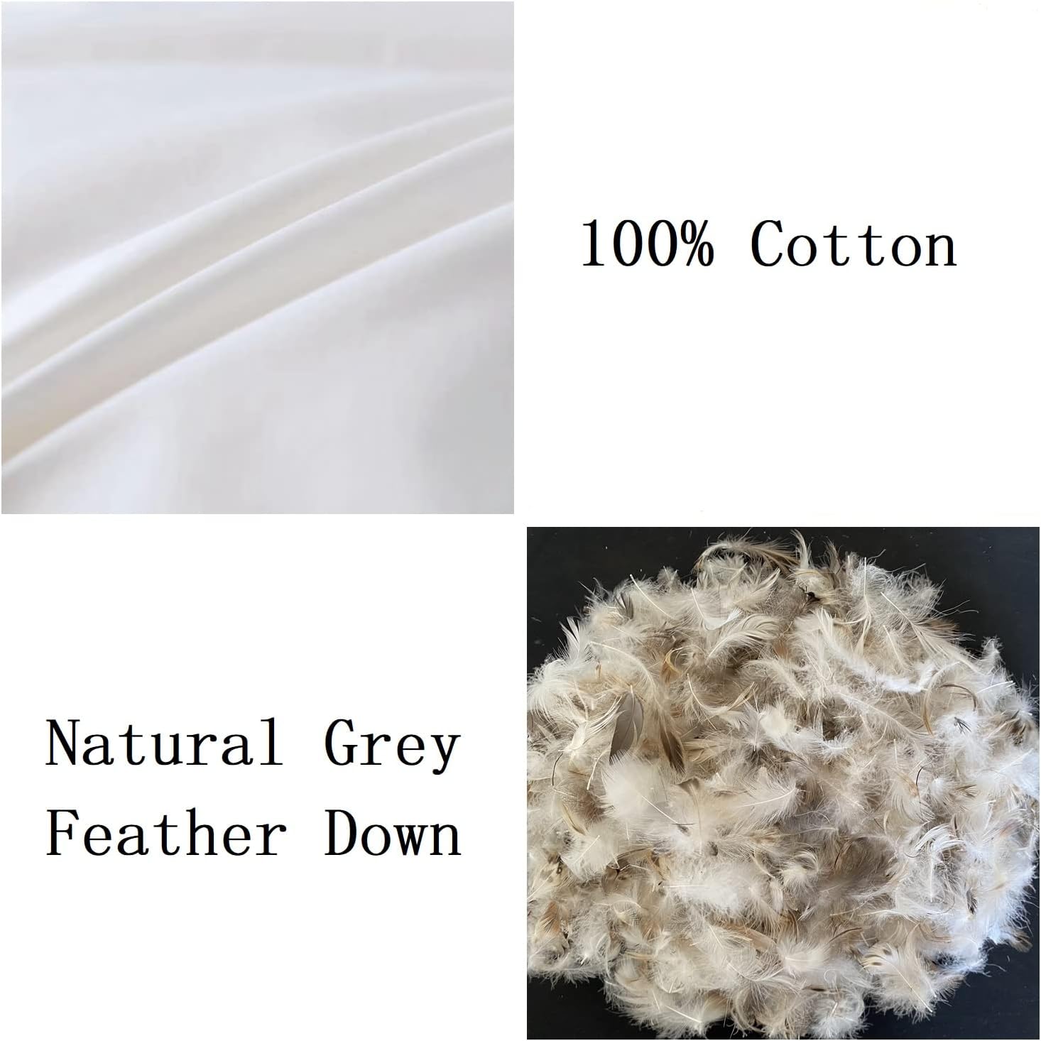 Grey Goose Down Feather Pillows Set of 2 Hotel Bedding Standard Pair 100% Cotton Cover White Size