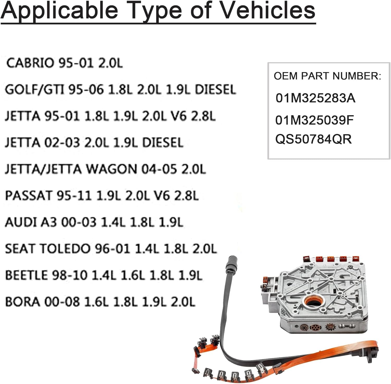 01M325039F transmission harness 01M Automatic Valve Body Transmission Cable Compatible with 99-05 V W 2.0L Jet ta Go lf MK4 TDI Engine Bee tle 4 Speed Transmission Valve body