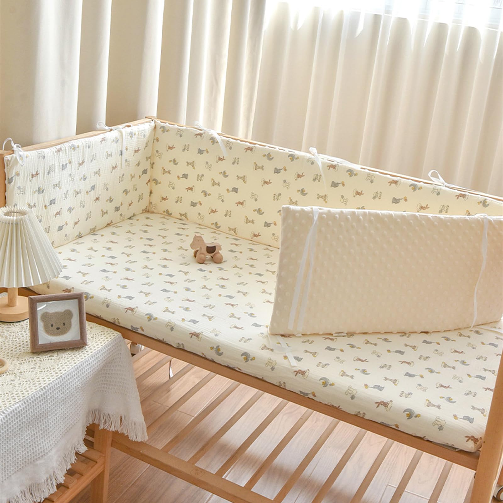 Aocase Airwrap Cot Bumper & Toddler Bed Guard Set, Cushion Side Protectors, Fall Protection Bed Parent Bed, Breathable Mesh Cot Liner Bed Bumper with Padded Rails Adjustable Ties,N01,140×28cm