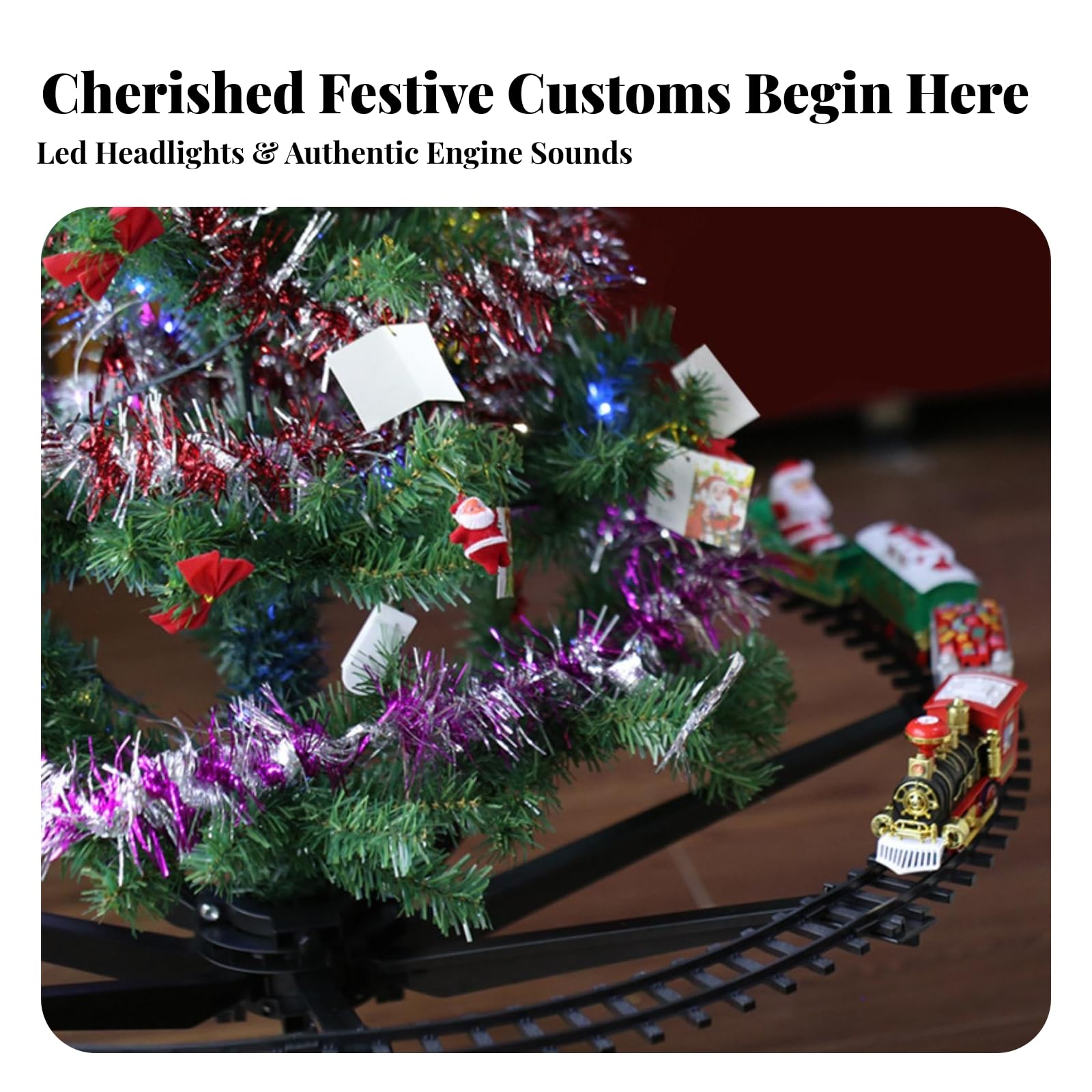 Almencla Trenino di Natale in Plastica con Binario Circolare Decorativo Treno Giocattolo Vapore Natalizio con Carrozze Acustico per Bambini, Soggiorno