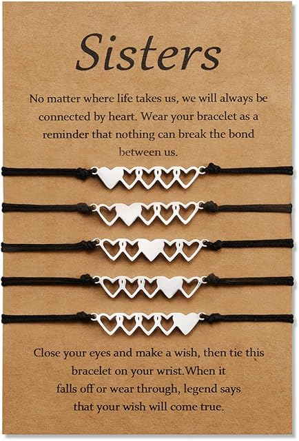 YELUWA Sisters Best Friend Friendship BFF Bestie Heart Matching Long Distance Lovely Charms Bracelets Gift for 2/3/4/5 Teen Girls Women Mother Daughter with Wish Card