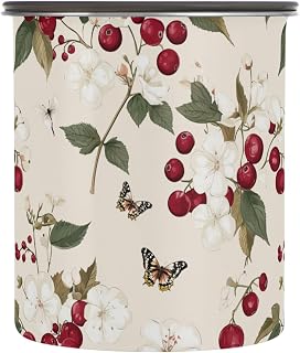 Wudan Fresh Highbush Cranberry Fruit Beige Storage Containers with Lids Stainless Steel Jar Canister for Cereal Stackable Push Button Canister with Airtight 900ML
